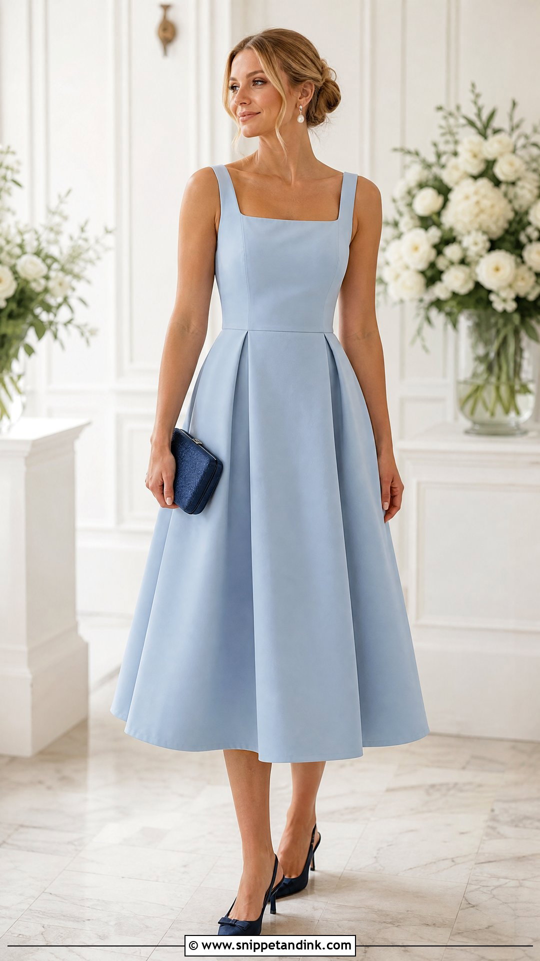 Powder Blue Tea Length Dress - Snippet and Ink - 20 Sisters Wedding Dress Ideas