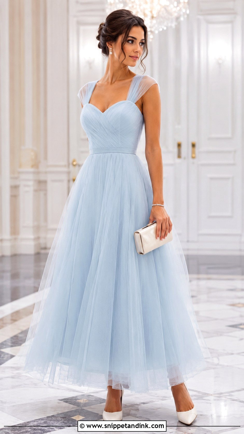 Powder Blue Tulle Gown With White Accessories - Snippet and Ink - 20 Blue and White Gown Ideas