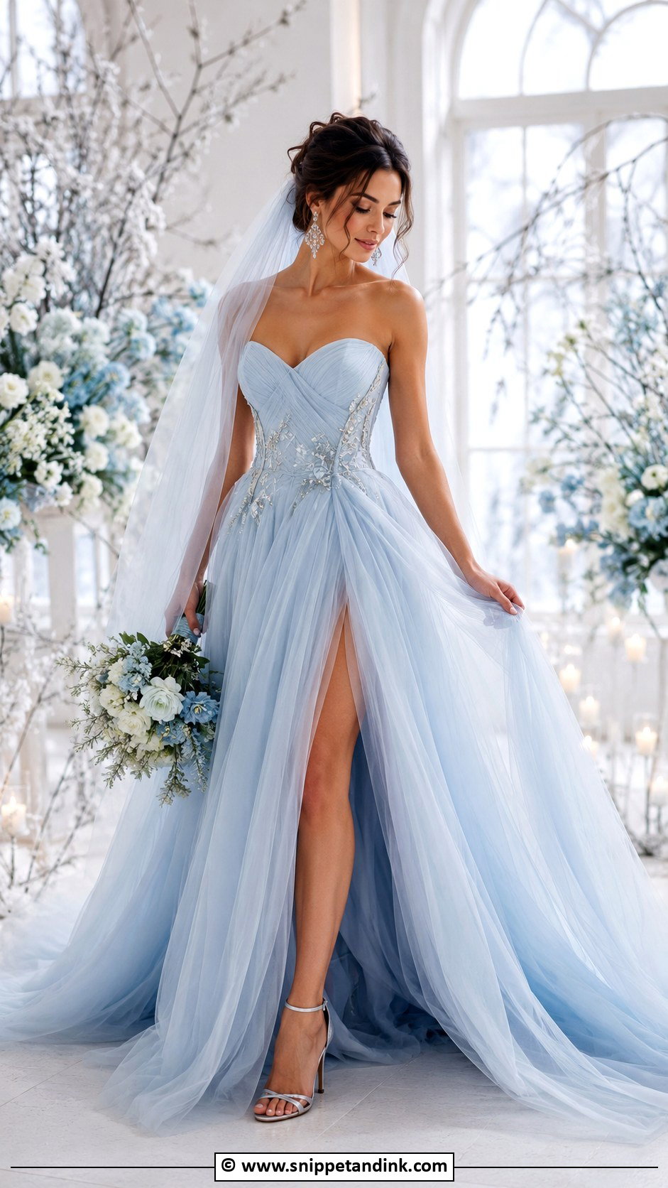 Powder Blue Tulle Wedding Dress With Silver Shoes - Snippet and Ink - 30 Colorful Wedding Dress Ideas