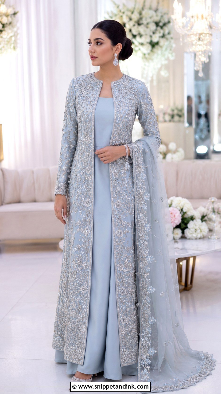 Powder Blue Walima Bridal Jacket Dress - Snippet and Ink - 20 Walima Brides Ideas