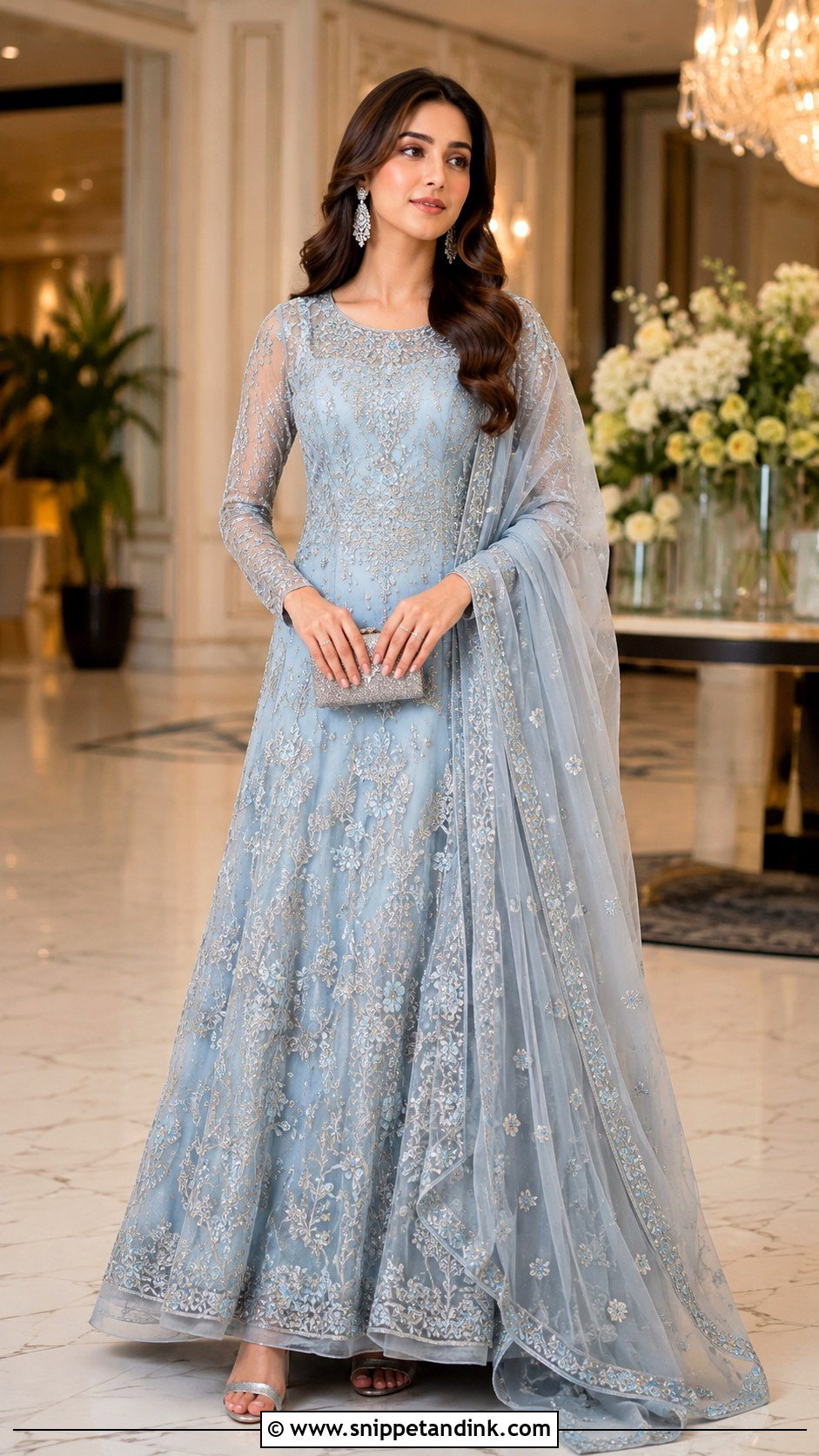 Powder Blue Walima Gown Outfit - Snippet and Ink - 30 Pakistani Wedding Outfits Sisters