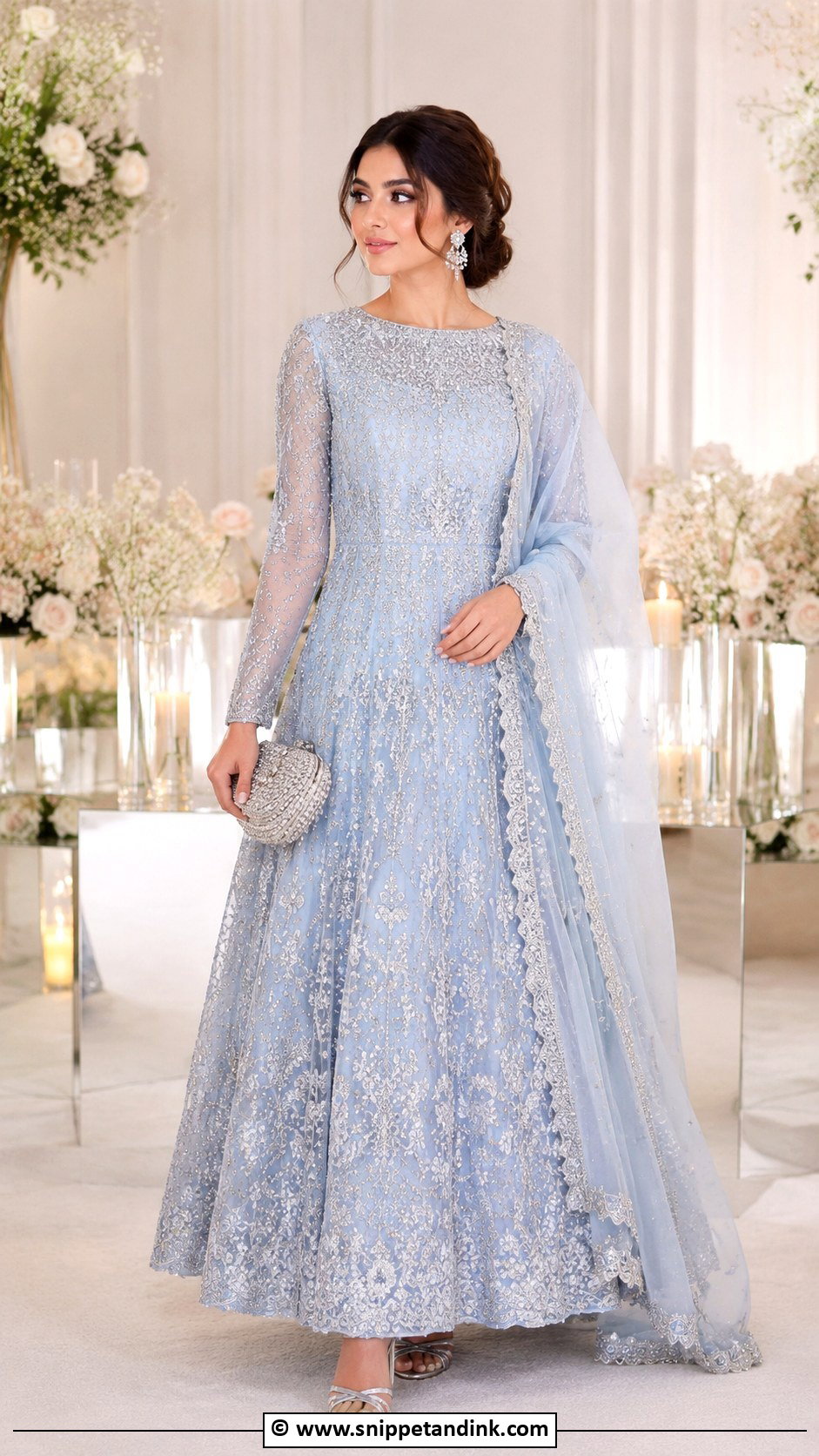 Powder Blue Walima Maxi For Bride - Snippet and Ink - 30 Walima Outfits for Bride