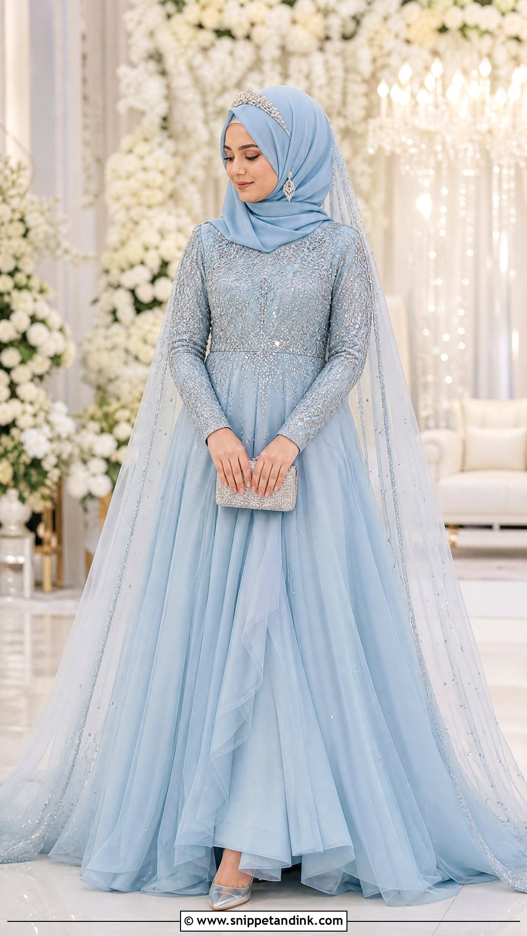 Powder Blue Walima Maxi Hijabi Pakistani Bride - Snippet and Ink - 20 Hijabi Pakistani Bride Ideas