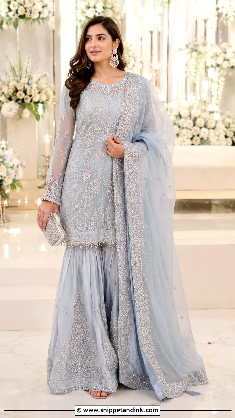 Powder Blue Walima Sharara Dress - Snippet and Ink - 30 Pakistani Wedding Dress Ideas