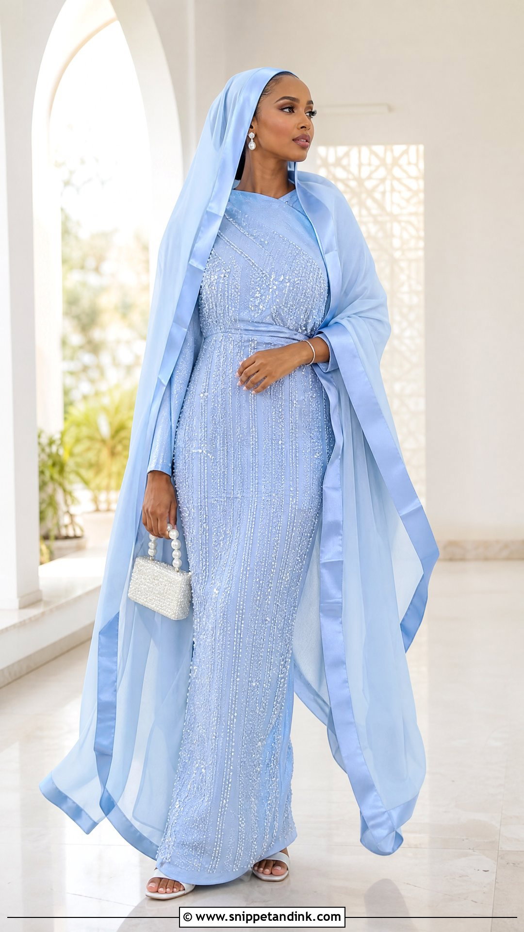 Powder Blue Wedding Dirac With Pearl Beading - Snippet and Ink - 20 Wedding Dirac Ideas