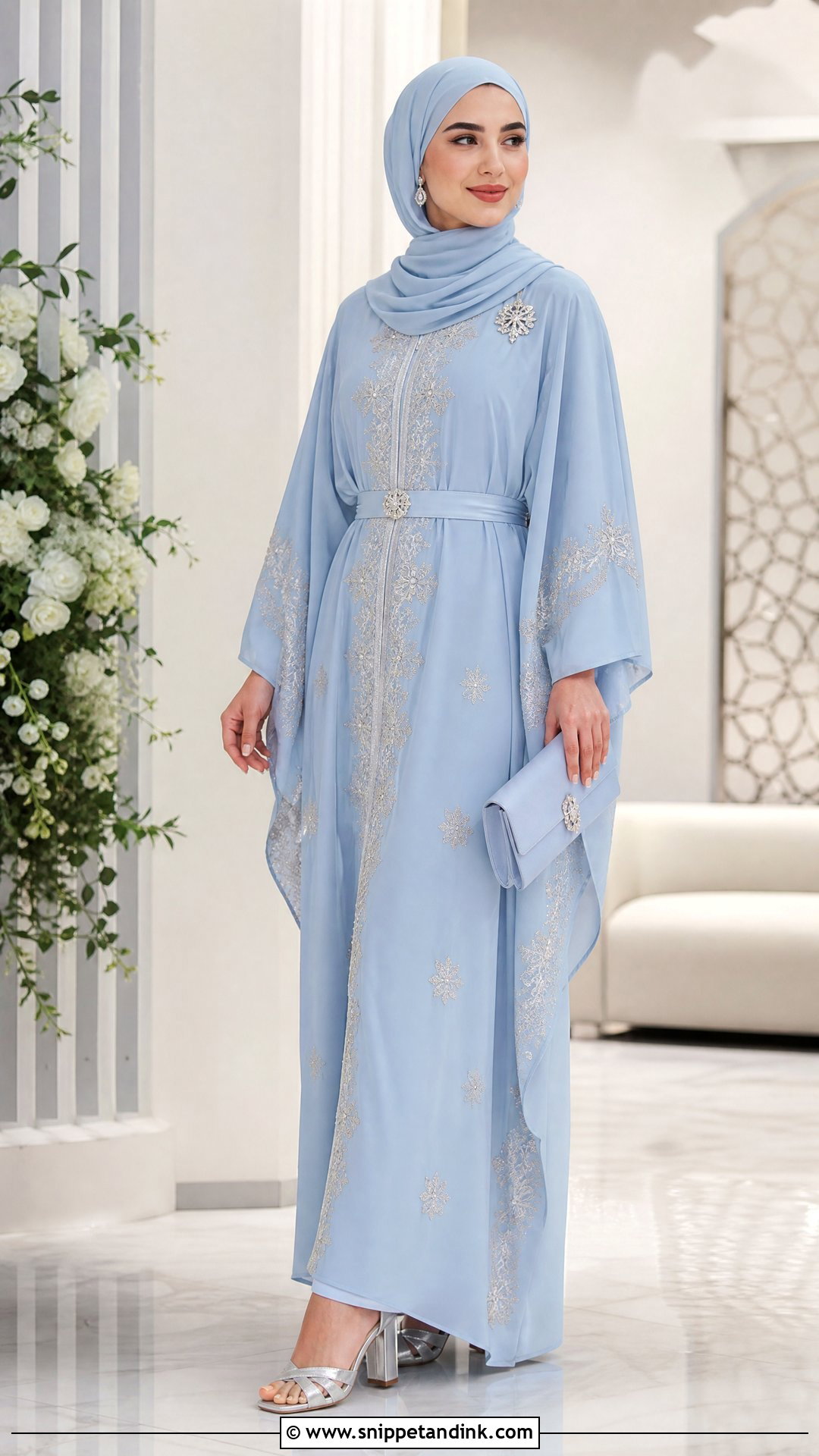 Powder Blue Wedding Kaftan With Hijab - Snippet and Ink - 20 Wedding Kaftan Ideas