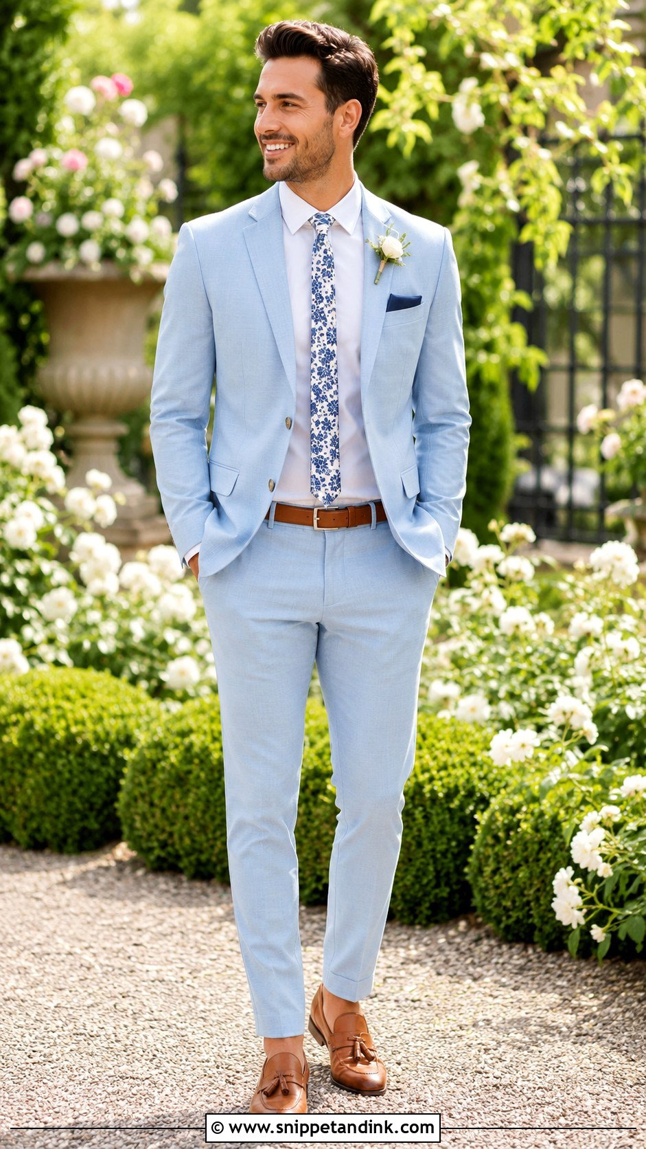 Powder Blue Wedding Suit With Floral Tie - Snippet and Ink - 20 Blue Suits Wedding