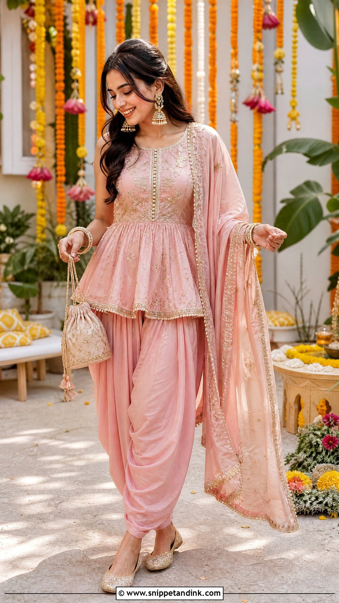 Powder Pink Dhoti Pant Set - Snippet and Ink - 20 Pastel Indian Wedding Dress Ideas