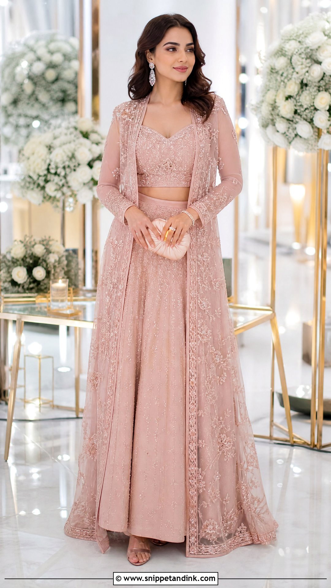 Powder Pink Lehenga And Long Jacket Dress - Snippet and Ink - 20 Pakistani Function Dresses