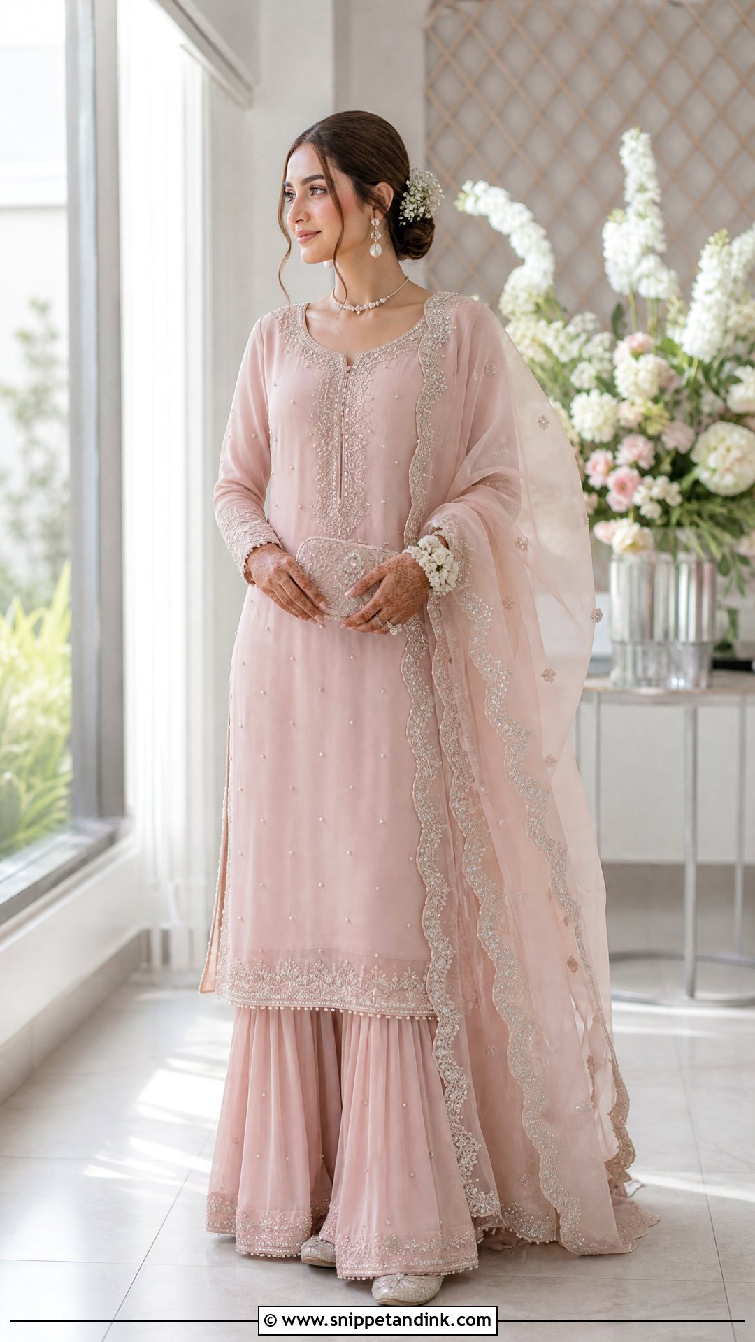 Powder Pink Long Kurta Bridal Sharara - Snippet and Ink - 20 Sharara for Bride Ideas