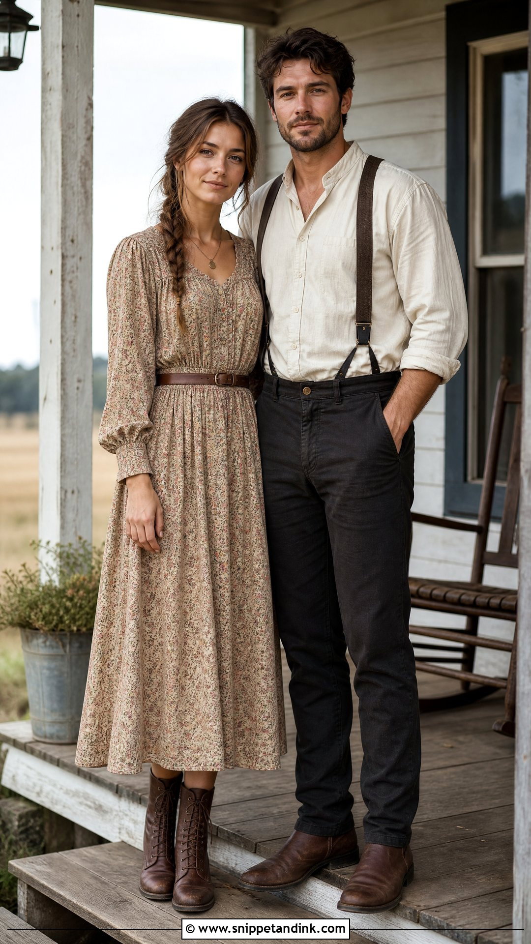 Prairie Dress And Lace Up Boots Western Outfit - Snippet and Ink - 20 Western Pre Wedding Shoot Outfit Ideas