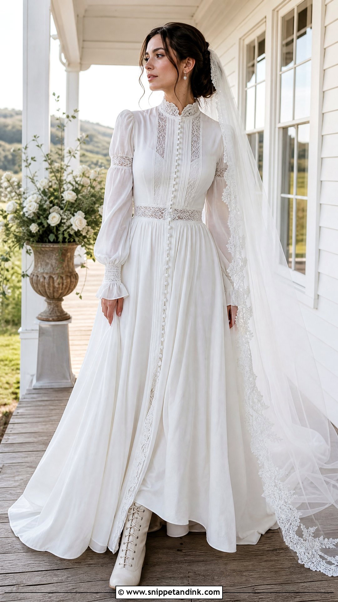 Prairie High Neck Wedding Gown - Snippet and Ink - 20 Vintage Classy Wedding Gown Ideas