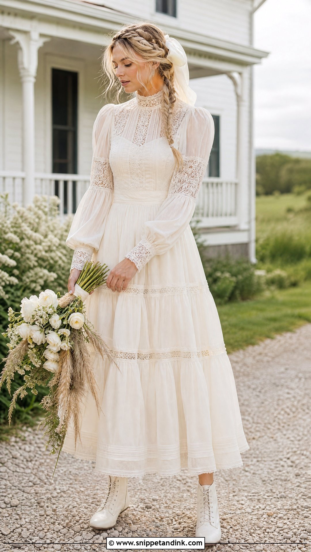 Prairie Lace Puff Sleeve Wedding Dress - Snippet and Ink - 20 Vintage Puff Sleeve Wedding Dress Ideas