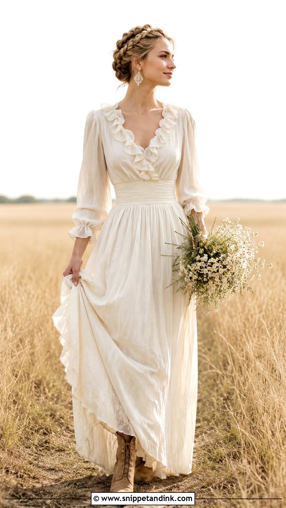 Prairie Wedding Dress With Lace Up Boots - Snippet and Ink - 20 Natural Wedding Dress Ideas