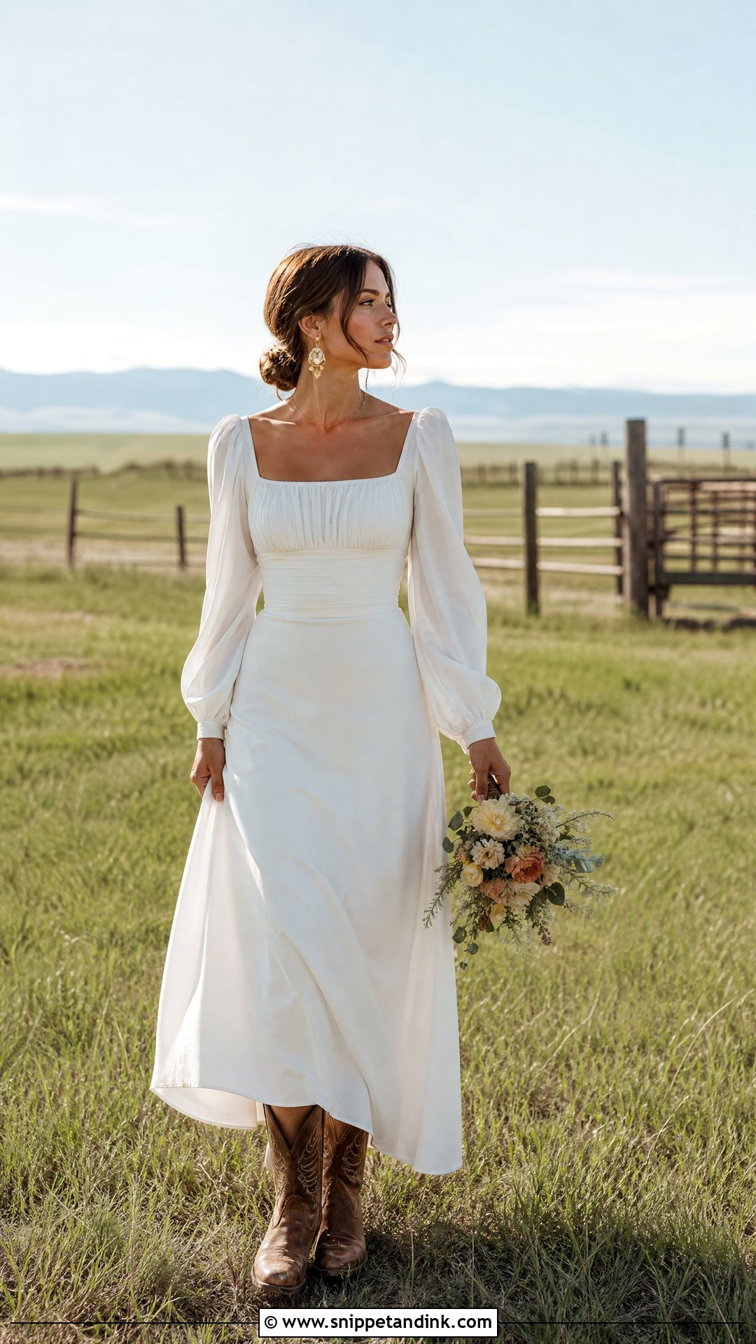 Prairie Western Wedding Dress With Vintage Leather Boots - Snippet and Ink - 20 Western Wedding Dresses with Boots