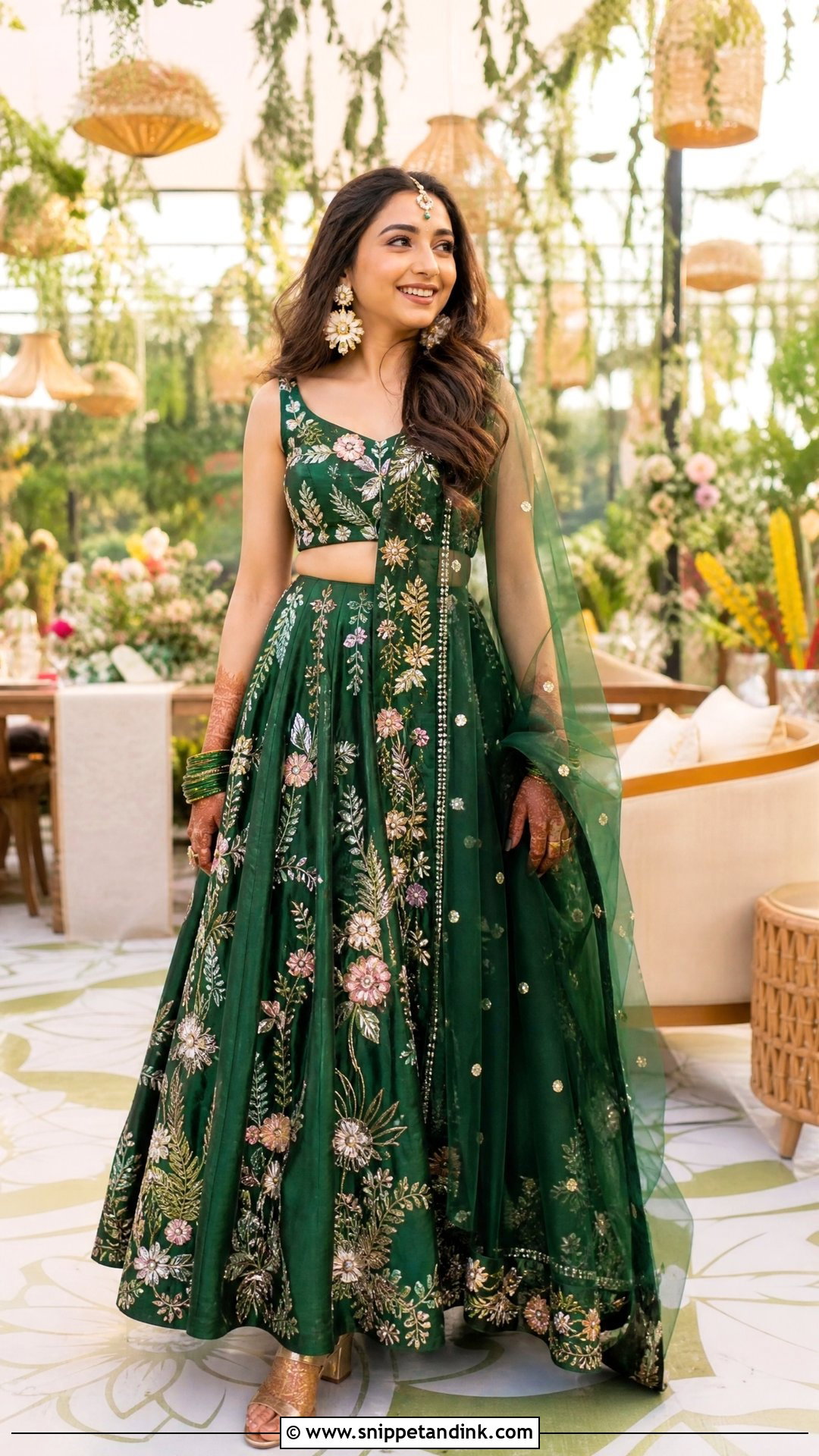 Prajakta Koli Forest Green Mehendi Lehenga - Snippet and Ink - 20 Prajakta Koli Wedding Outfits