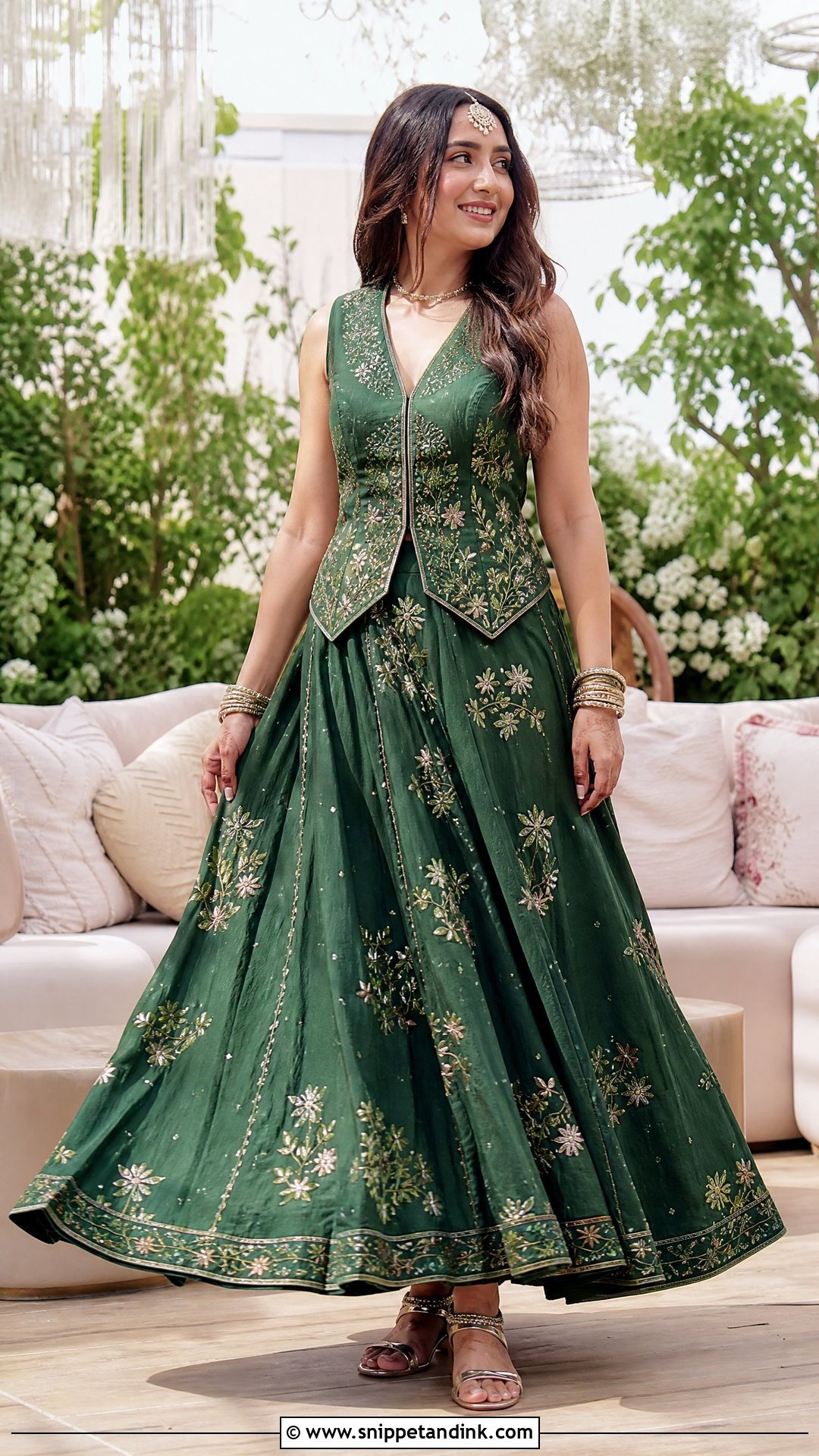 Prajakta Koli Green Mehendi Skirt Set - Snippet and Ink - 20 Prajakta Koli Wedding Outfits