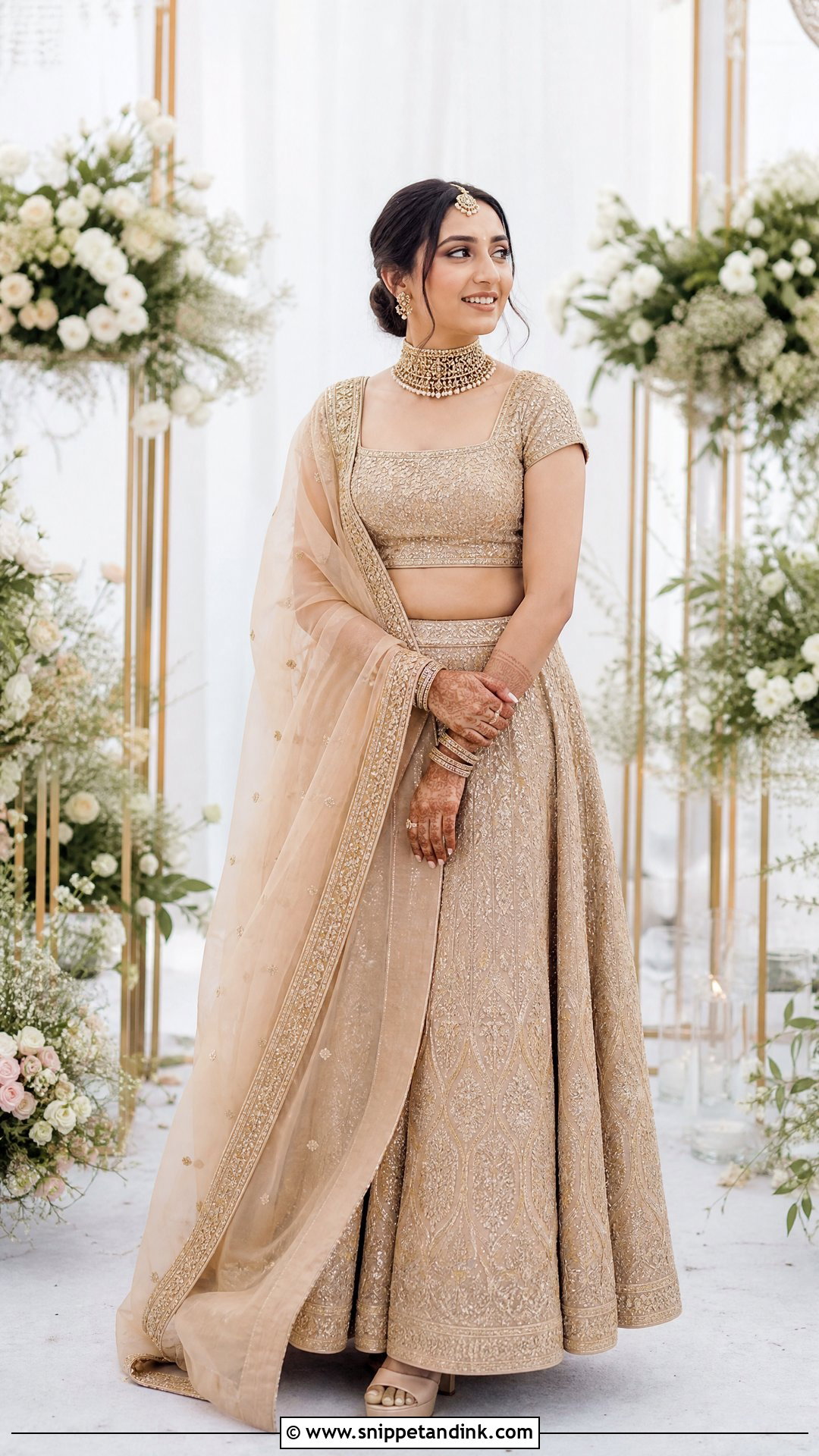 Prajakta Koli Minimal Gold Bridal Lehenga - Snippet and Ink - 20 Prajakta Koli Wedding Outfits
