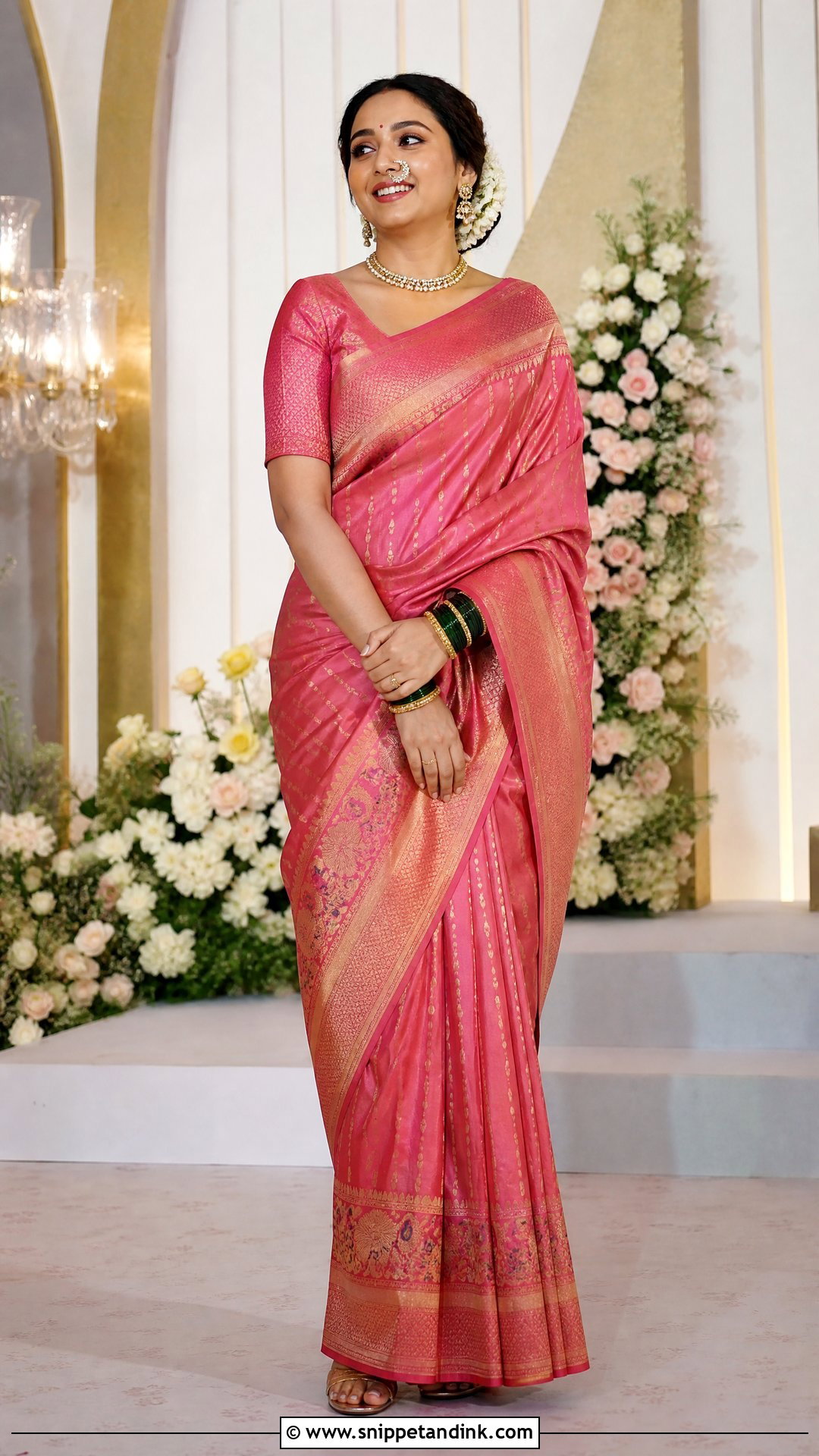 Prajakta Koli Pink Paithani Sangeet Saree - Snippet and Ink - 20 Prajakta Koli Wedding Outfits