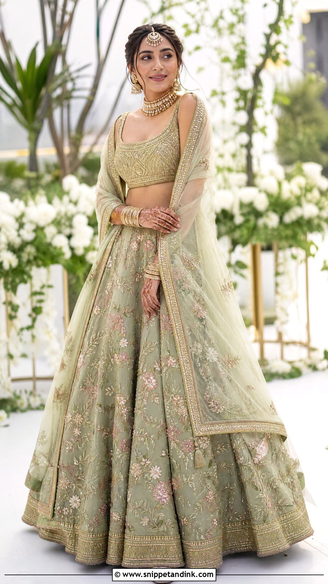 Prajakta Koli Sage Green Floral Wedding Lehenga - Snippet and Ink - 20 Prajakta Koli Wedding Outfits
