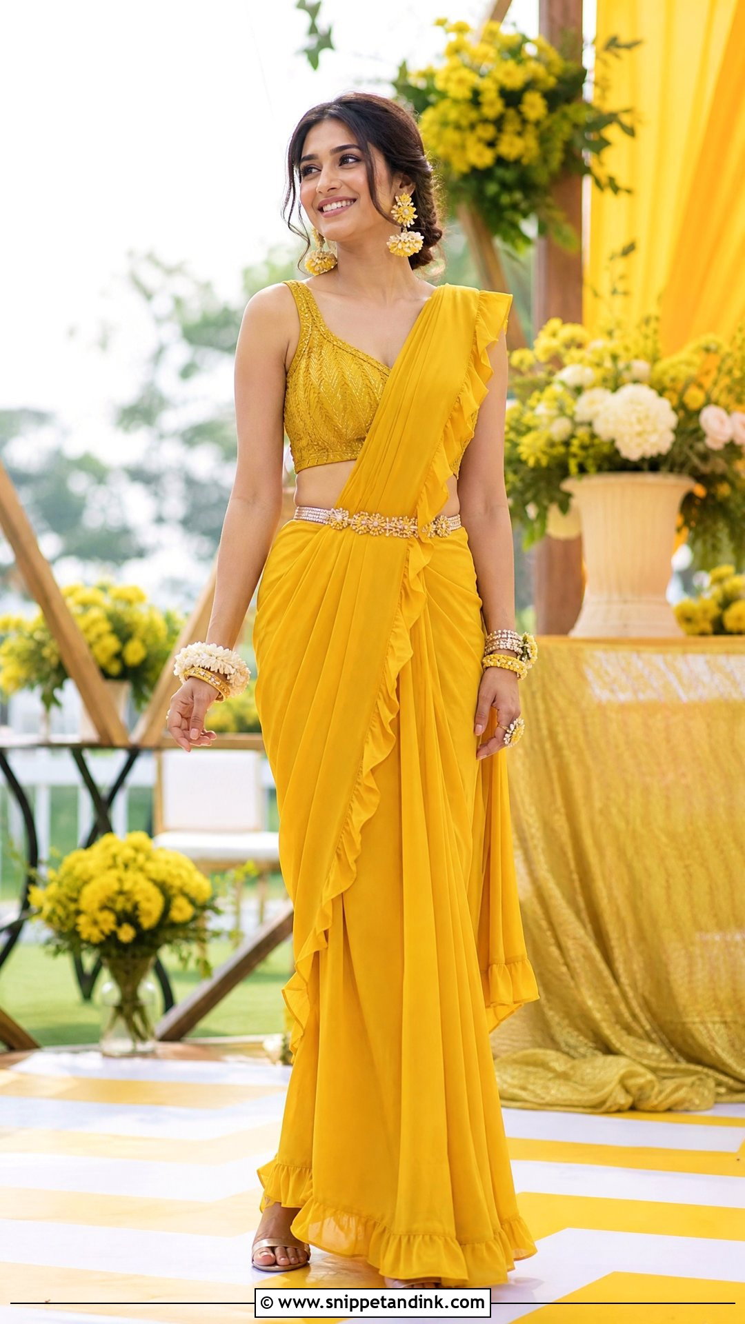 Pre Draped Haldi Saree For Bride - Snippet and Ink - 25 Haldi Function Dress for Bride Ideas