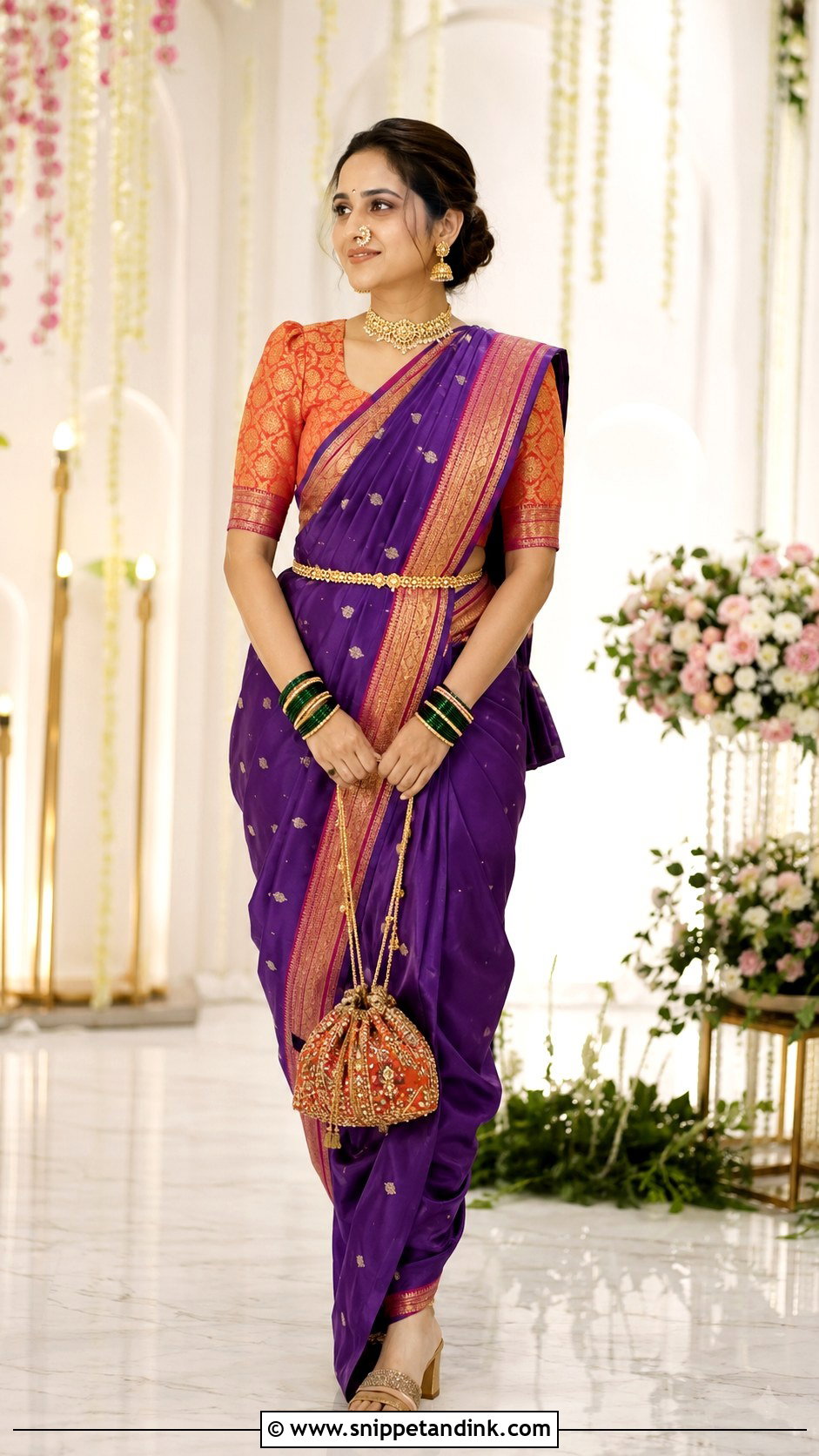 Pre Draped Nauvari Saree Outfit - Snippet and Ink - 20 Maharatrian Wedding Outfit Ideas