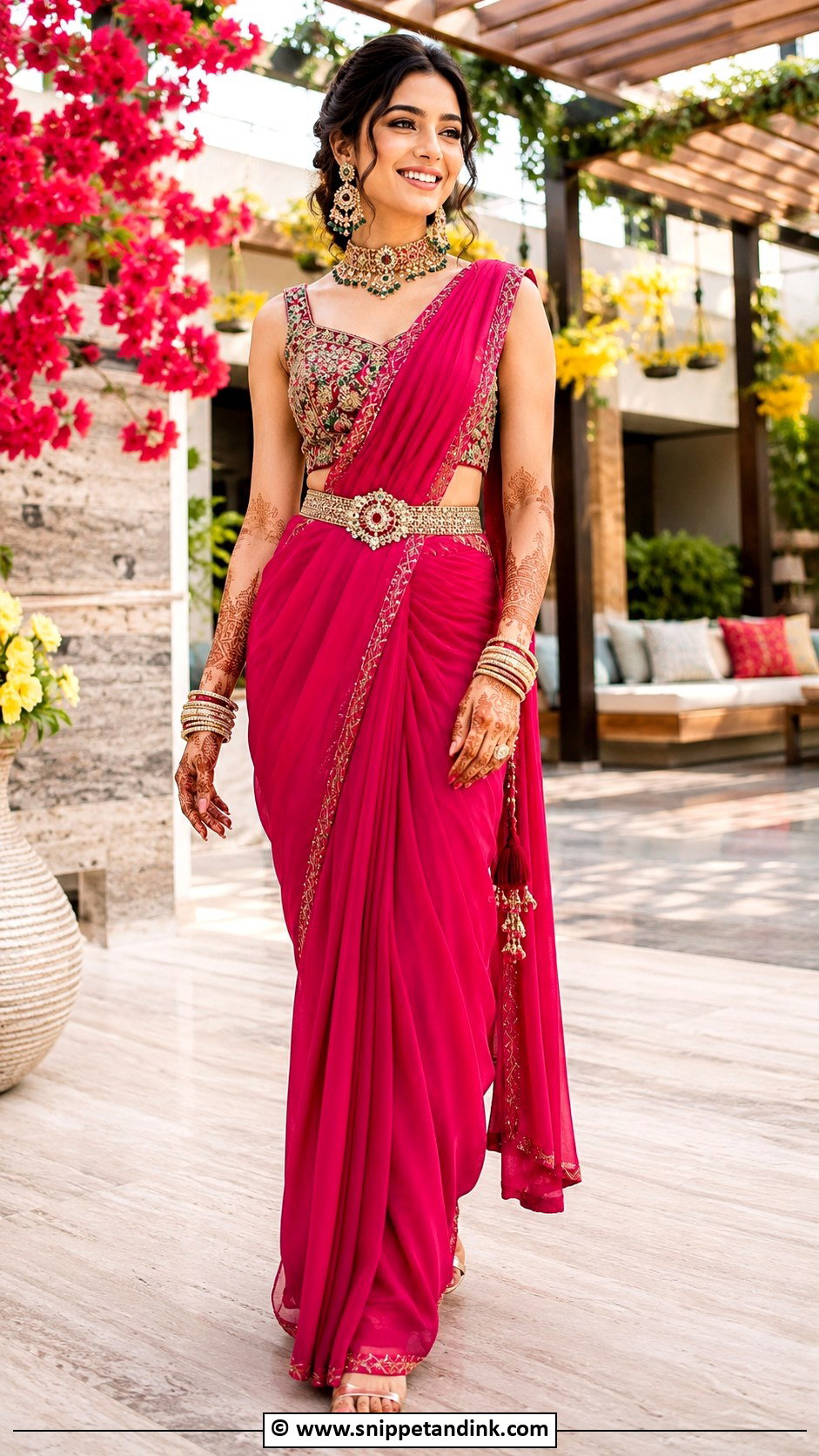 Pre Draped Saree Bridal Mehndi Outfit - Snippet and Ink - 25 Indian Bridal Mehndi Outfit Ideas