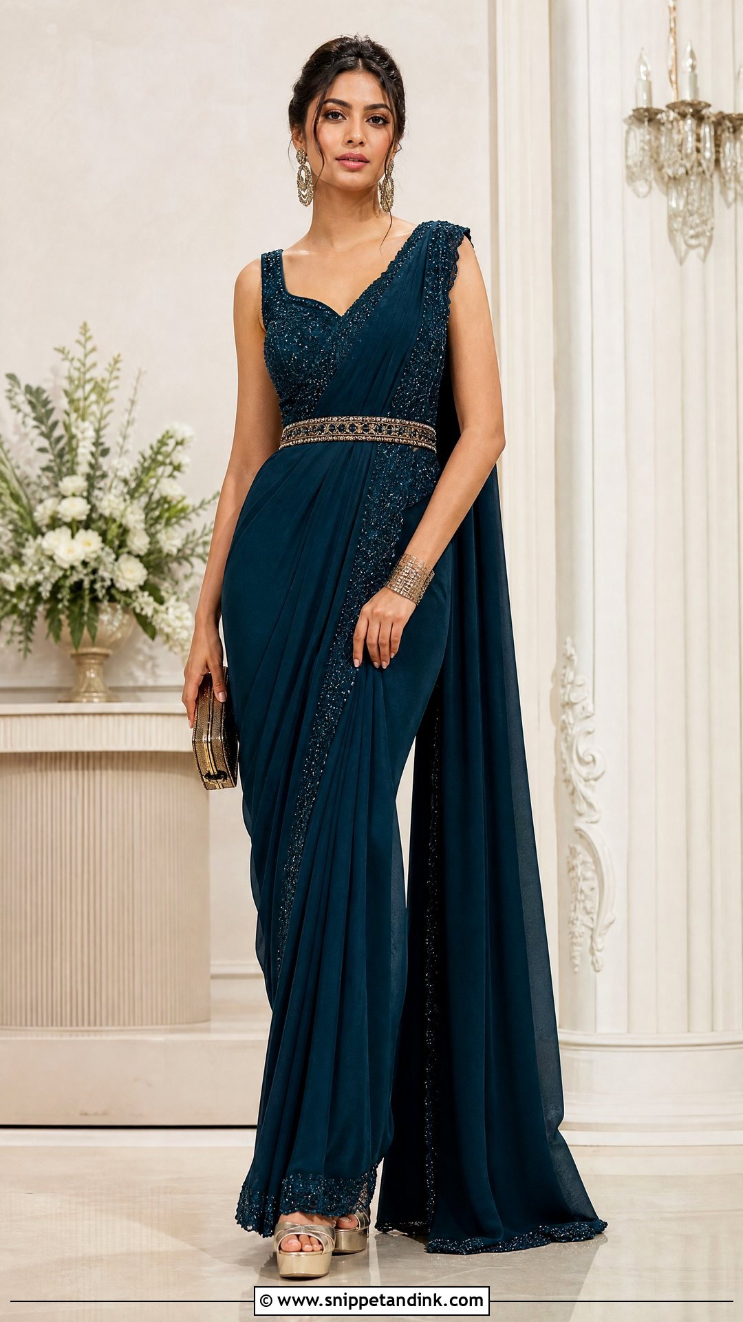 Pre Draped Saree Bridal Trousseau Outfit - Snippet and Ink - 25 Bridal Trousseau Outfits
