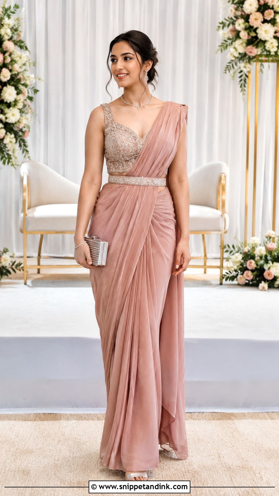 Pre Draped Saree Engagement Outfit - Snippet and Ink - 20 Indian Prewedding Outfit Ideas