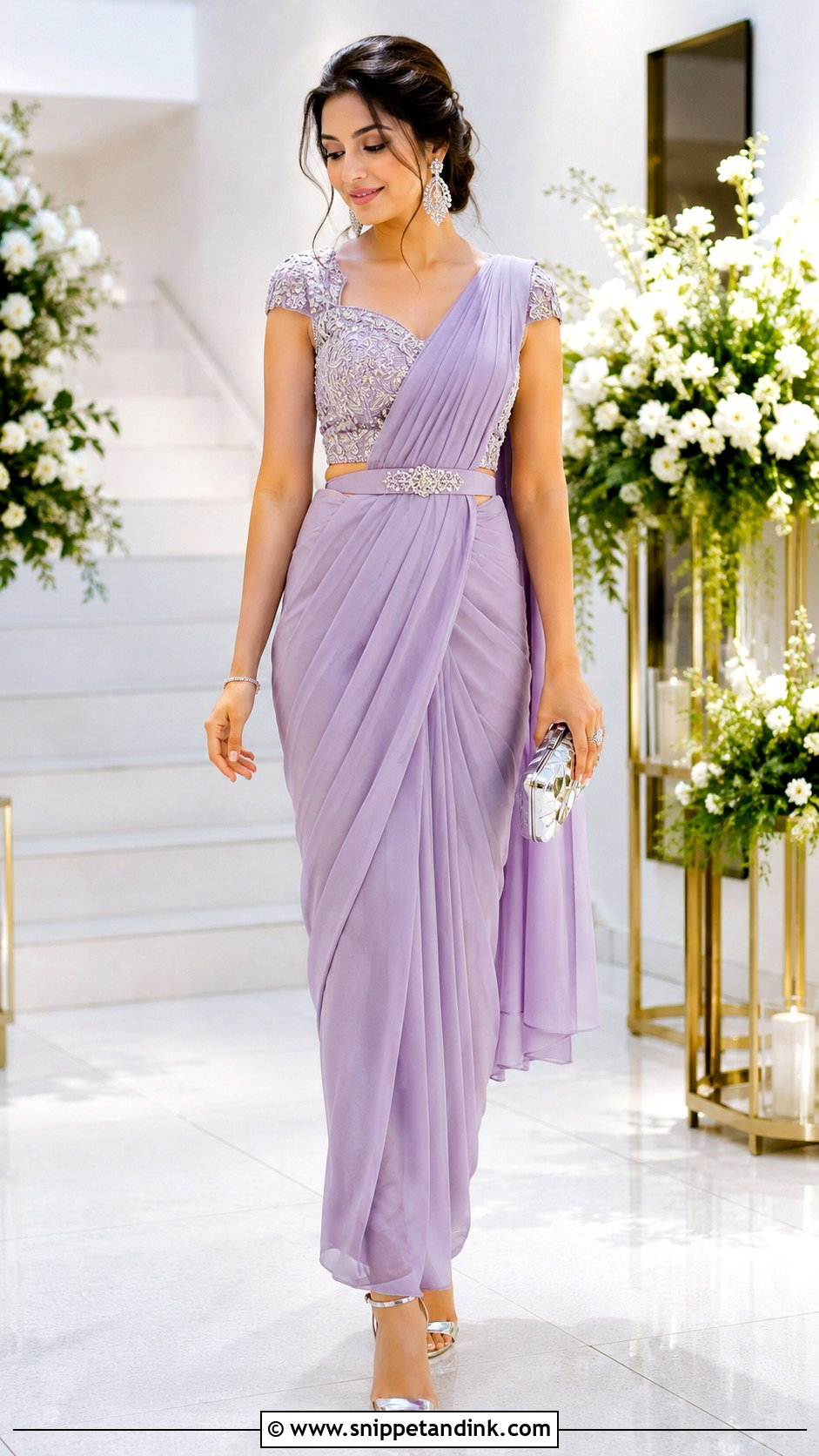Pre Draped Saree For Engagement - Snippet and Ink - 30 Indian Engement Dress Ideas