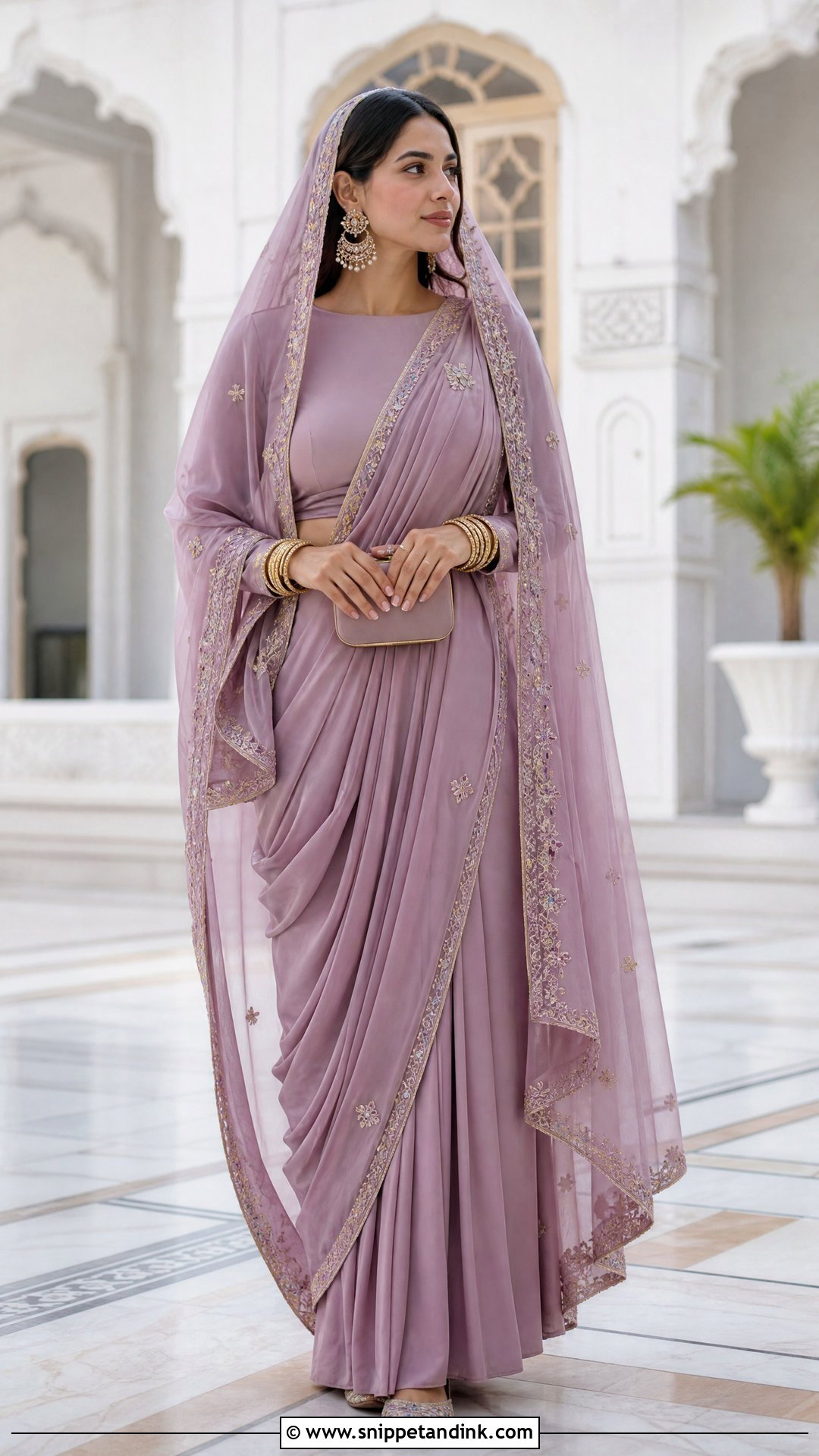 Pre Draped Saree For Gurudwara Wedding - Snippet and Ink - 25 Gurudwara Wedding Outfit Ideas
