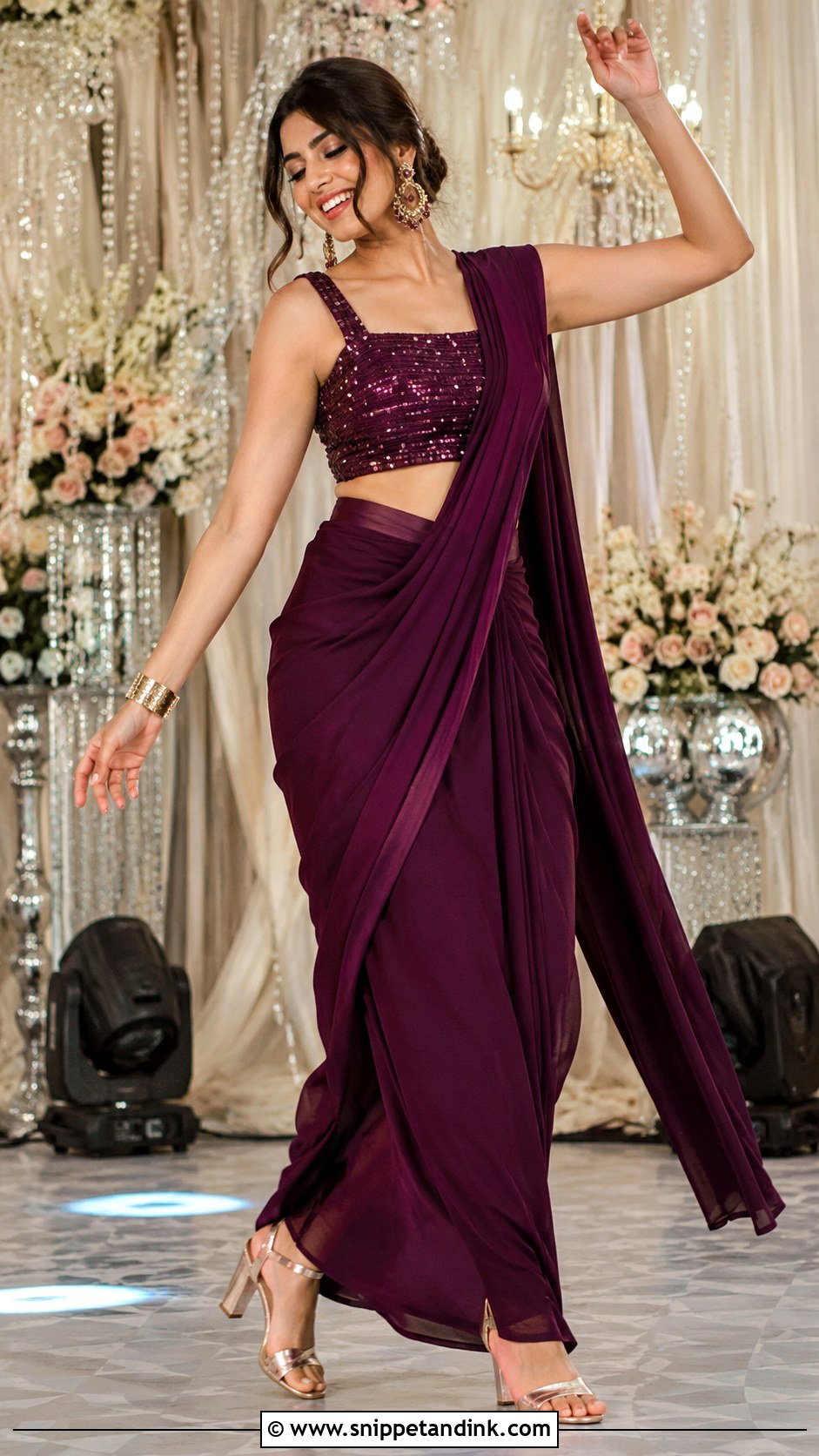 Pre Draped Saree For Indian Wedding Sangeet - Snippet and Ink - 20 Indian Wedding Season Outfit Ideas