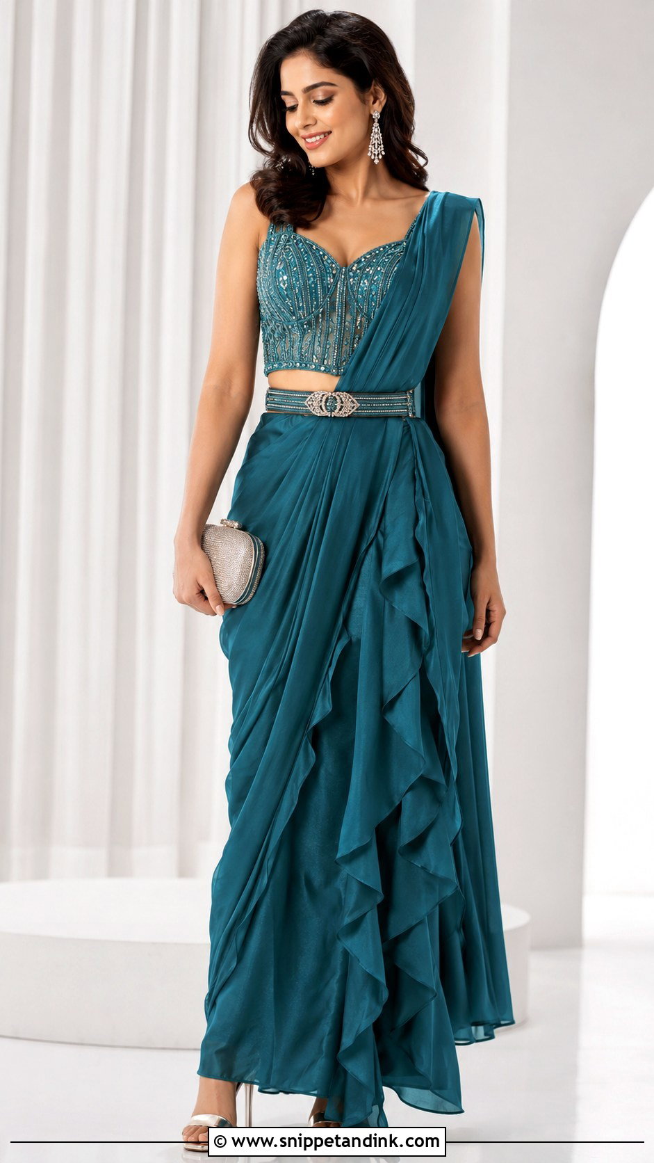 Pre Draped Saree For Sangeet - Snippet and Ink - 25 Sangeet Dress Ideas