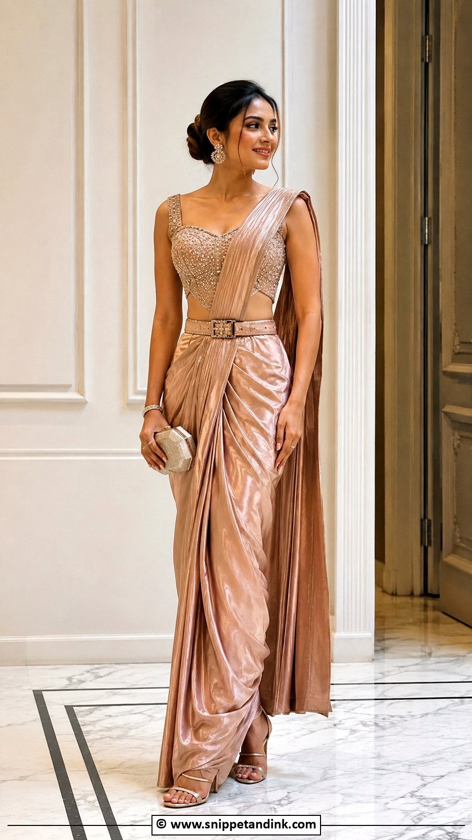 Pre Draped Saree For Sangeet Night - Snippet and Ink - 35 Sangeet Night Outfit Ideas