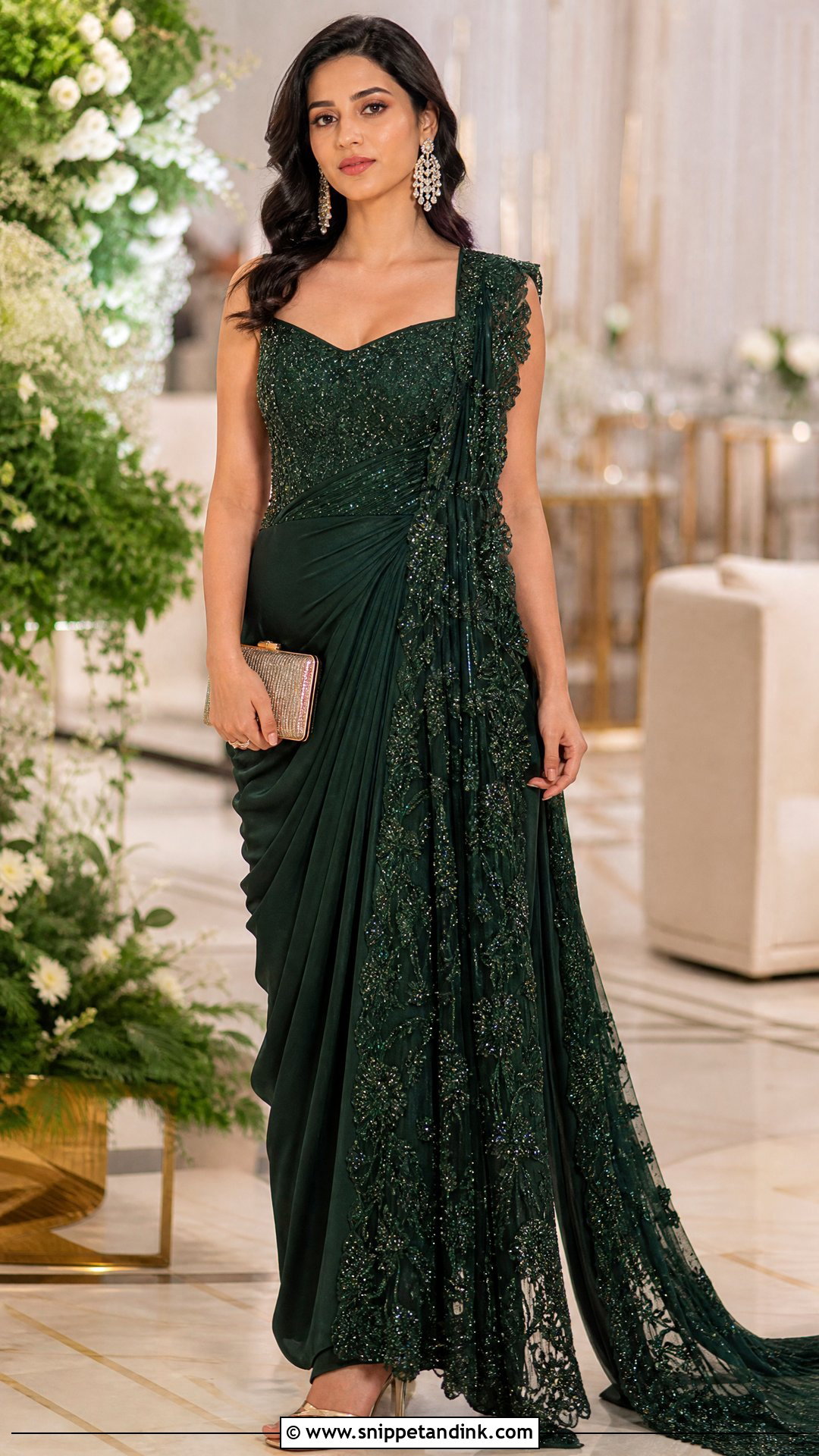 Pre Draped Saree Gown Indowestern Wedding Outfit - Snippet and Ink - 25 Indowestern Wedding Outfits