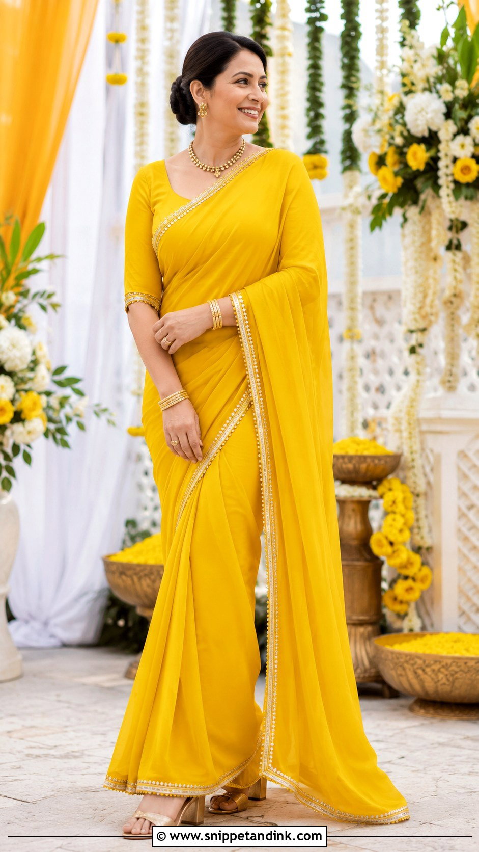 Pre Draped Saree Haldi Outfit for Mom - Snippet and Ink - 20 Haldi Outfit for Mom Ideas