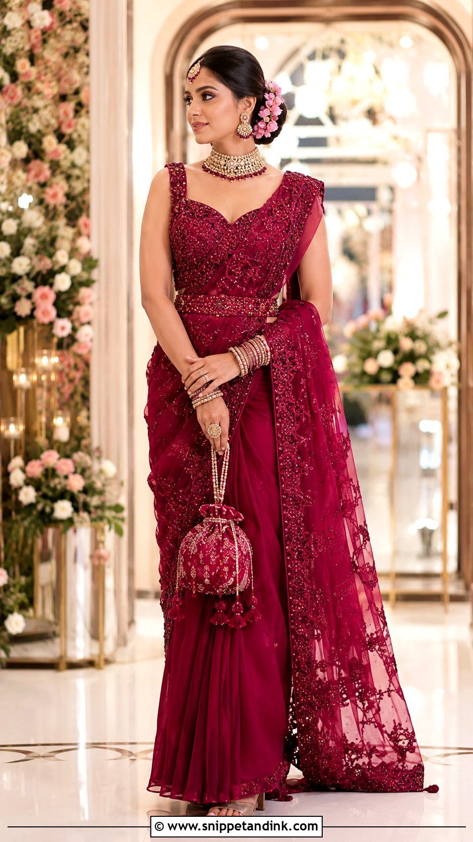 Pre Draped Saree Indian Wedding Gown - Snippet and Ink - 20 Indian Wedding Gown Ideas