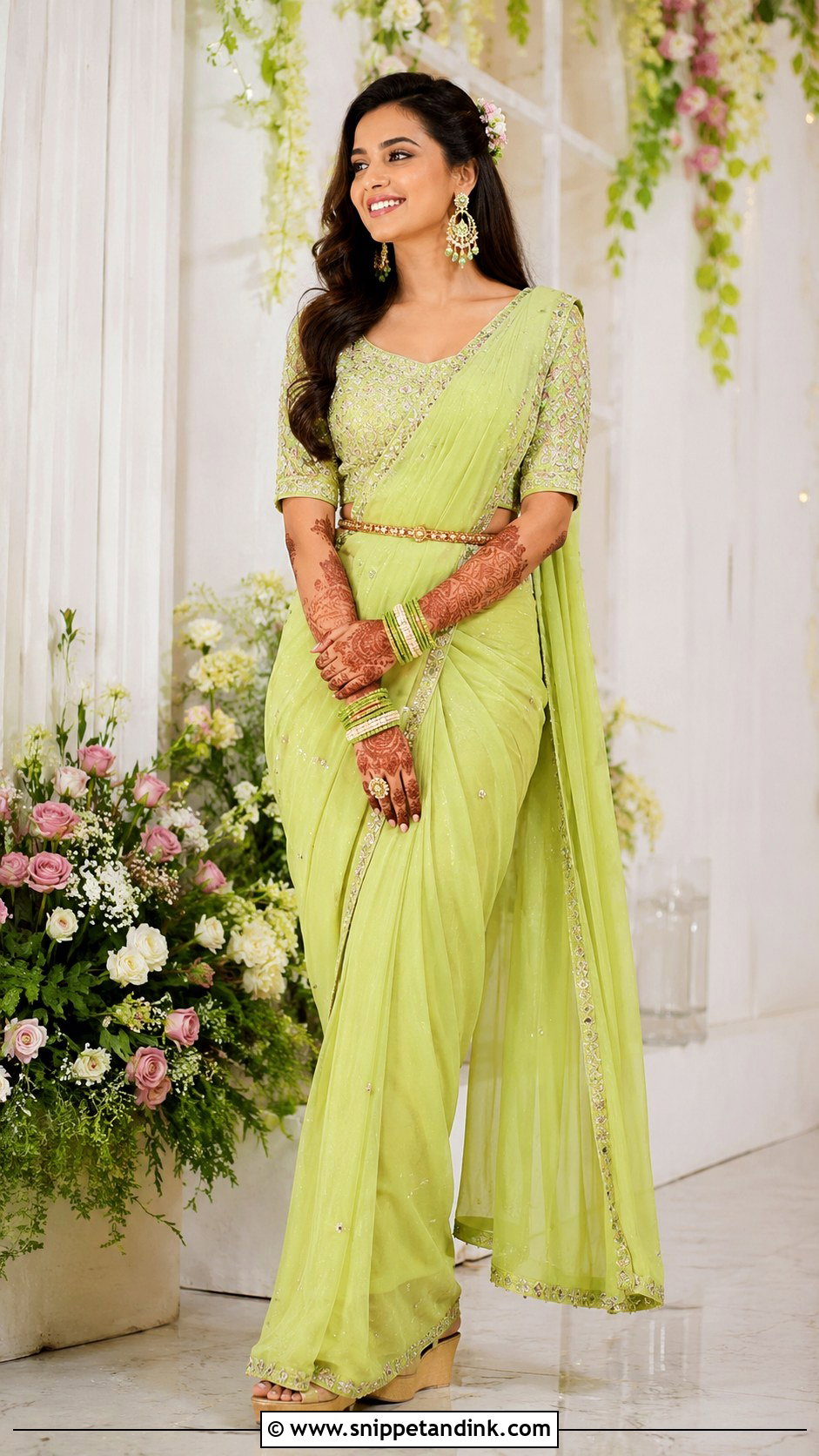 Pre Draped Saree Mehandi Outfit - Snippet and Ink - 25 Indian Bridal Mehandi Outfits Brides