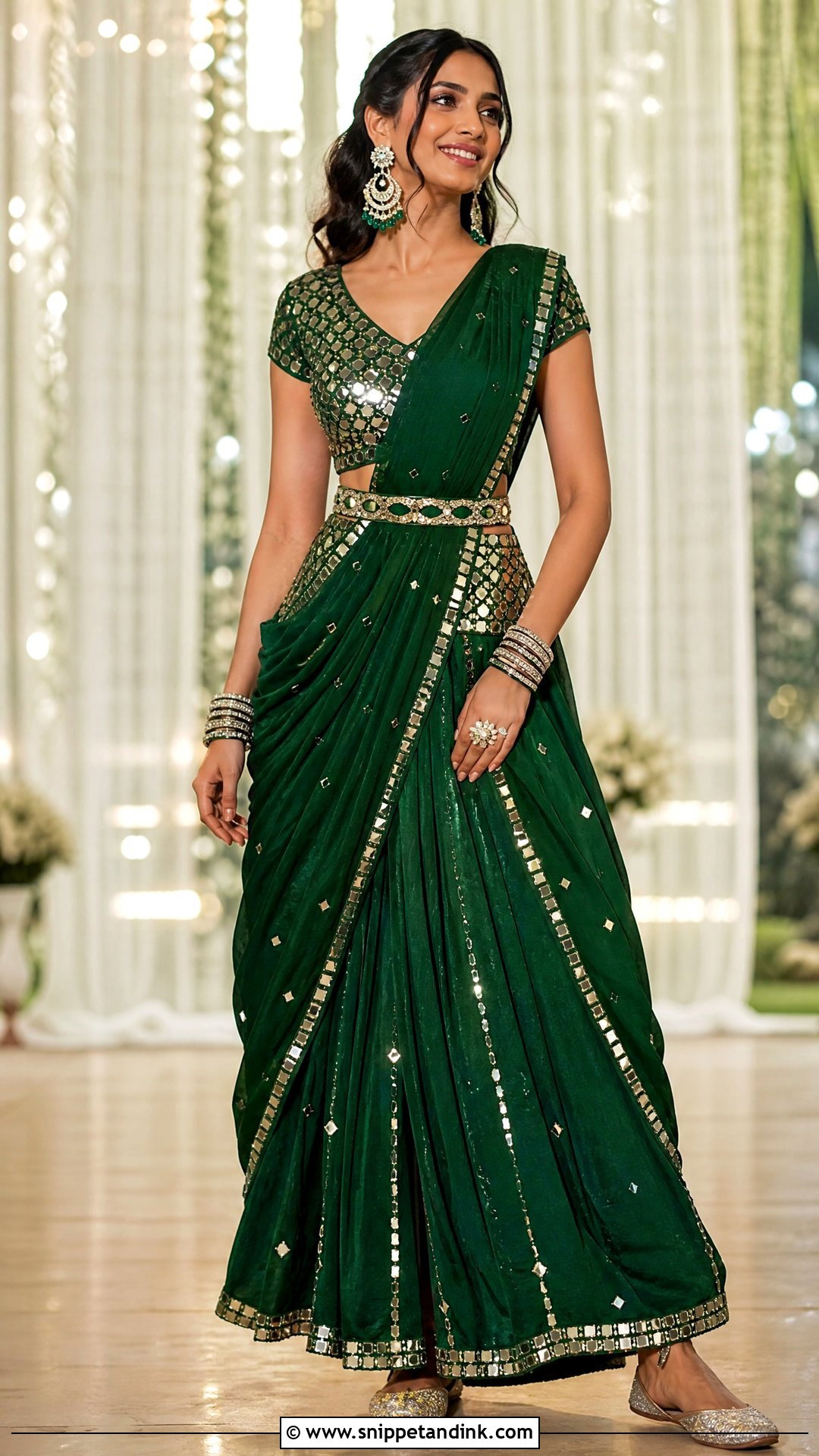 Pre Draped Saree Wedding Garba Outfit - Snippet and Ink - 20 Wedding Garba Outfit Ideas