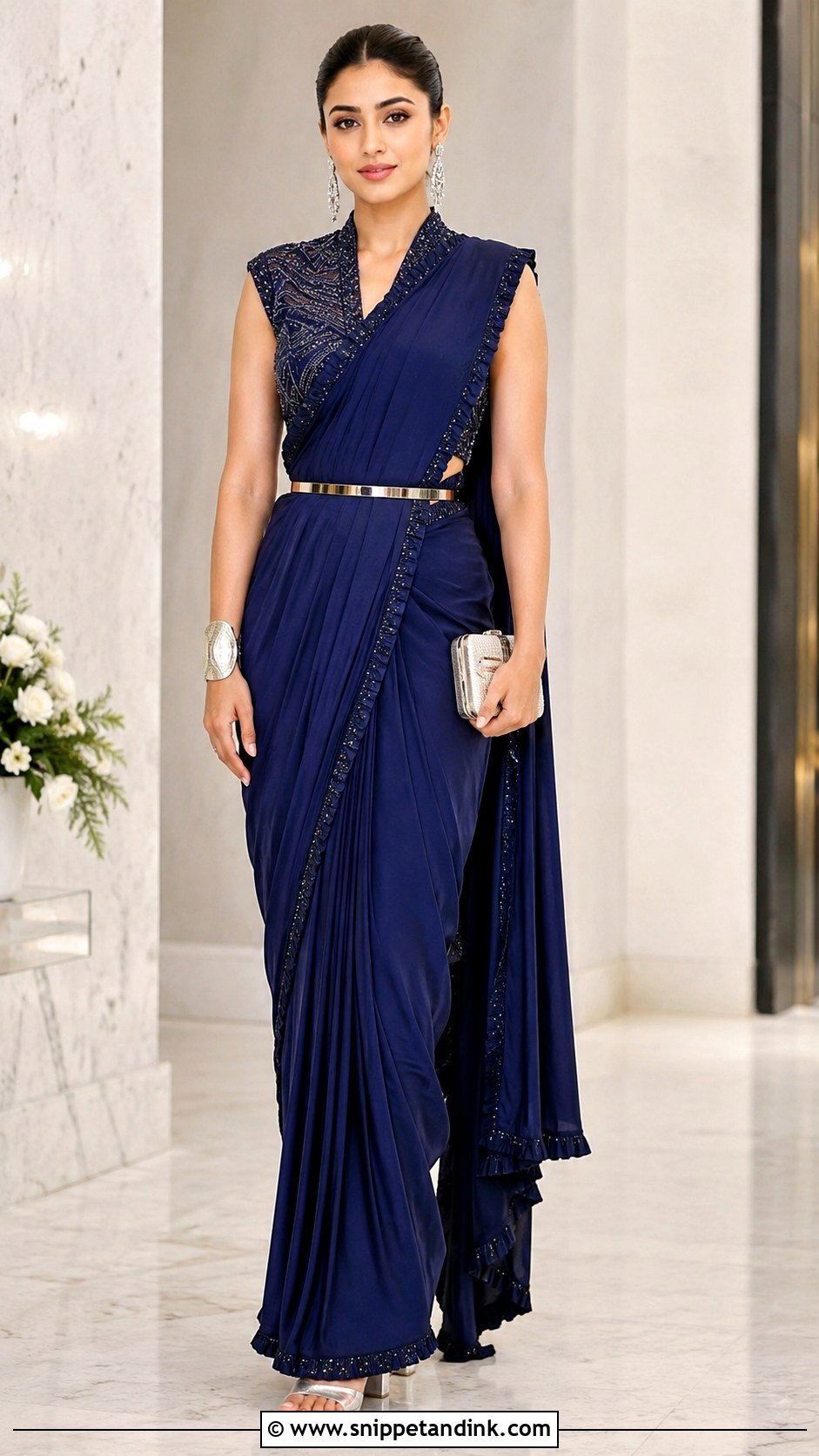 Pre Draped Saree With Belt for Wedding - Snippet and Ink - 20 Indian Outfit for Wedding Ideas