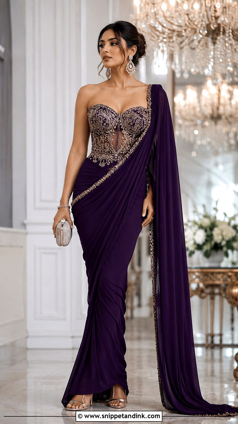 Pre Draped Saree With Corset Blouse - Snippet and Ink - 20 Latest Indo Western Wedding Outfits
