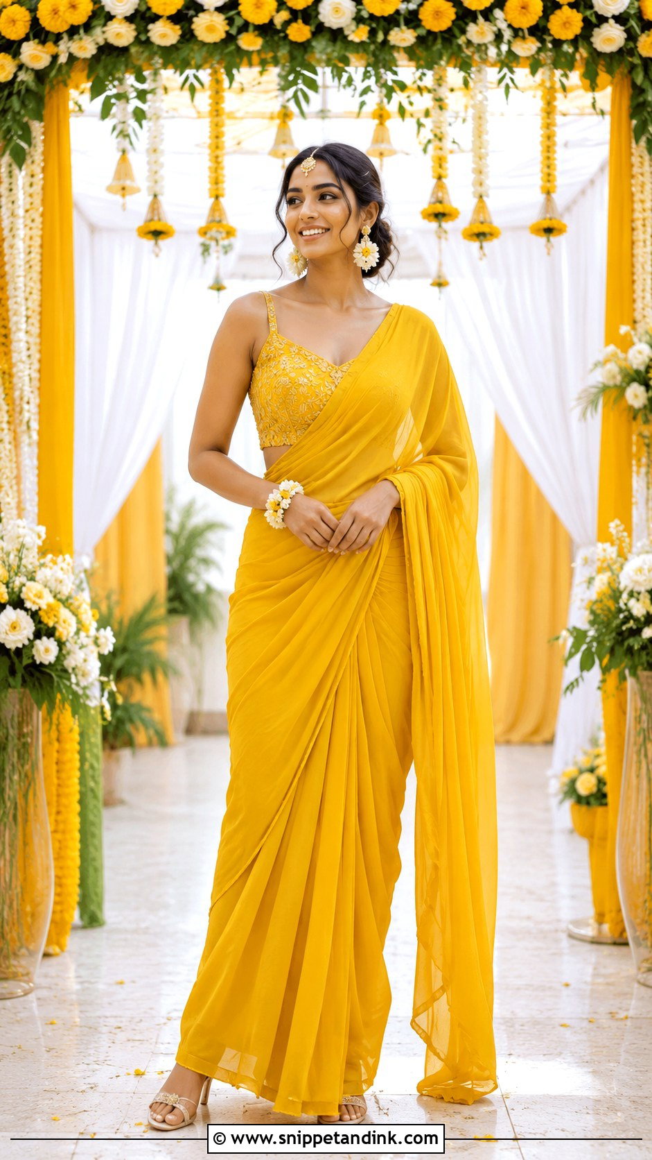 Pre Draped Saree for Haldi - Snippet and Ink - 20 Outfits for Haldi Ceremony