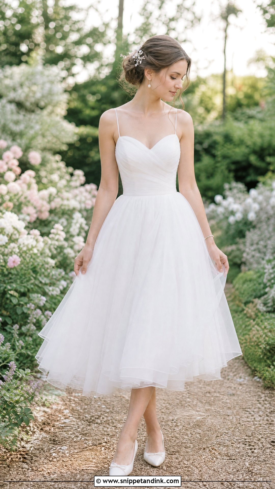 Pre Wedding Garden Photo Shoot Tulle Midi Dress - Snippet and Ink - 20 Pre Wedding Outfits Ideas
