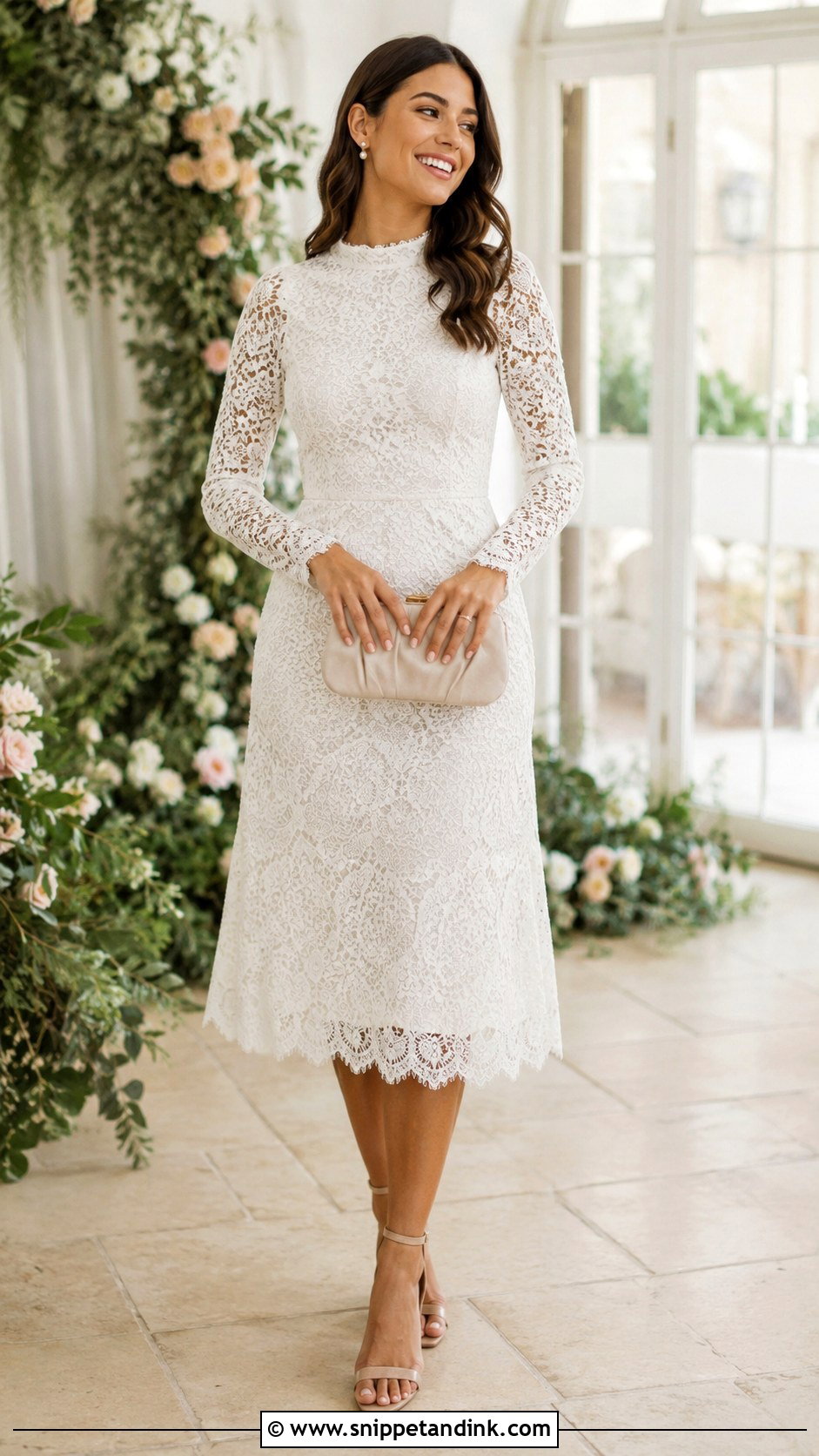 Pre Wedding Lace Midi Dress Outfit - Snippet and Ink - 30 Pre Wedding Outfit Ideas