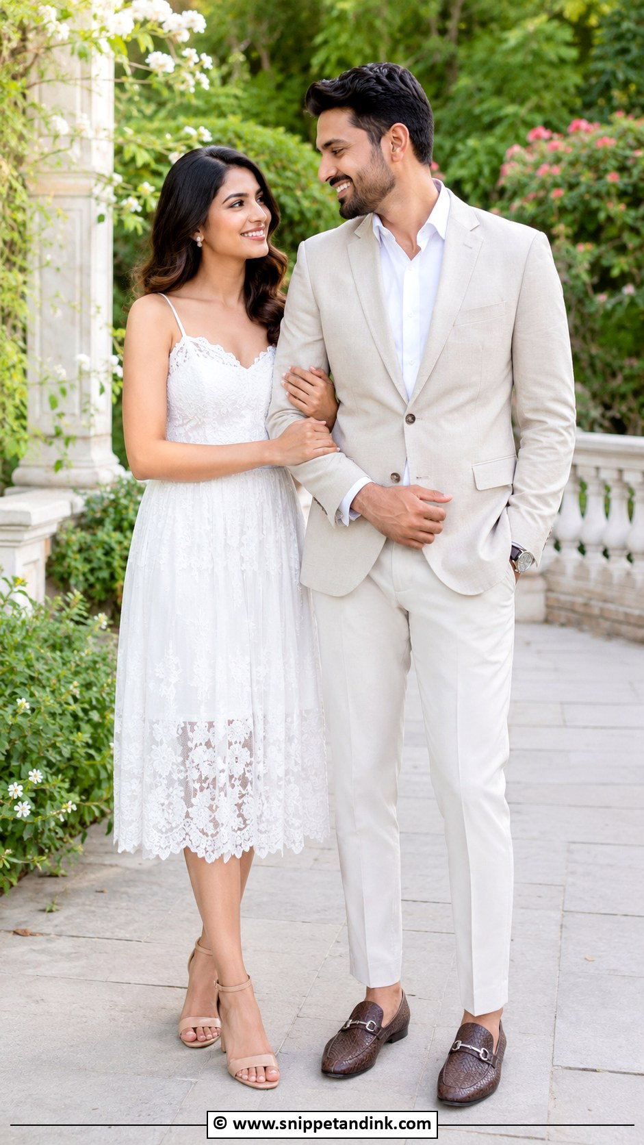 Pre Wedding Shoot White Midi Dress Outfit - Snippet and Ink - 30 Pre Wedding Shoot Outfit Ideas