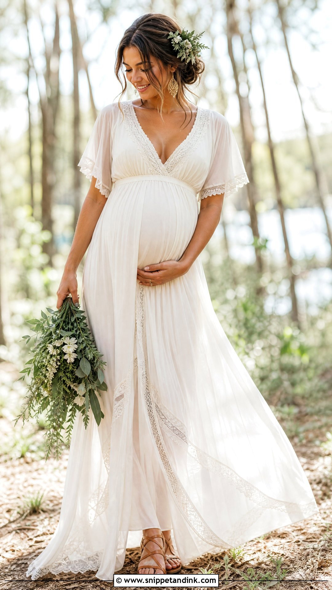 Pregnant Bride Boho Chiffon Wedding Dress - Snippet and Ink - 20 Pregnant Brides Ideas
