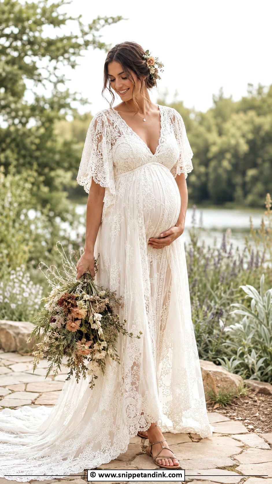 Pregnant Bride Boho Lace Wedding Dress - Snippet and Ink - 30 Pregnant Bride Ideas