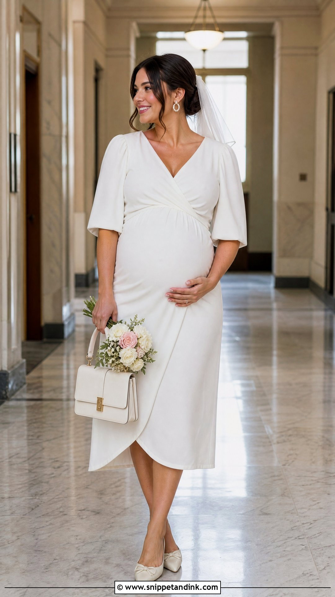 Pregnant Bride Courthouse Midi Dress - Snippet and Ink - 20 Pregnant Brides Ideas