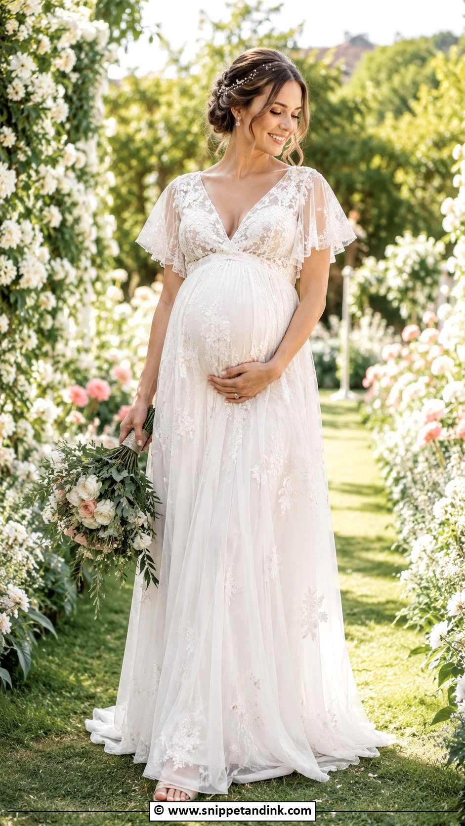 Pregnant Bride Garden Wedding Dress - Snippet and Ink - 30 Pregnant Bride Ideas