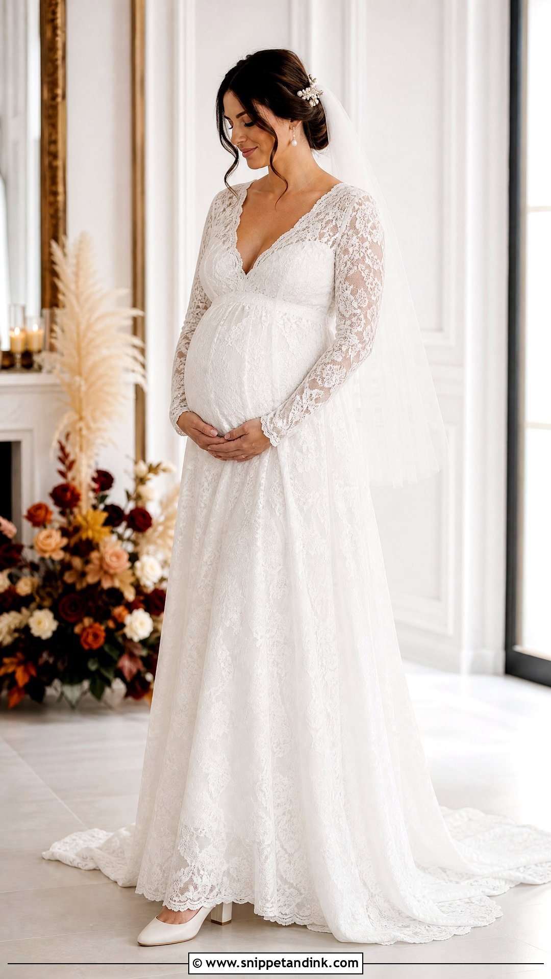 Pregnant Bride Long Sleeve Lace Wedding Dress - Snippet and Ink - 20 Pregnant Brides Ideas